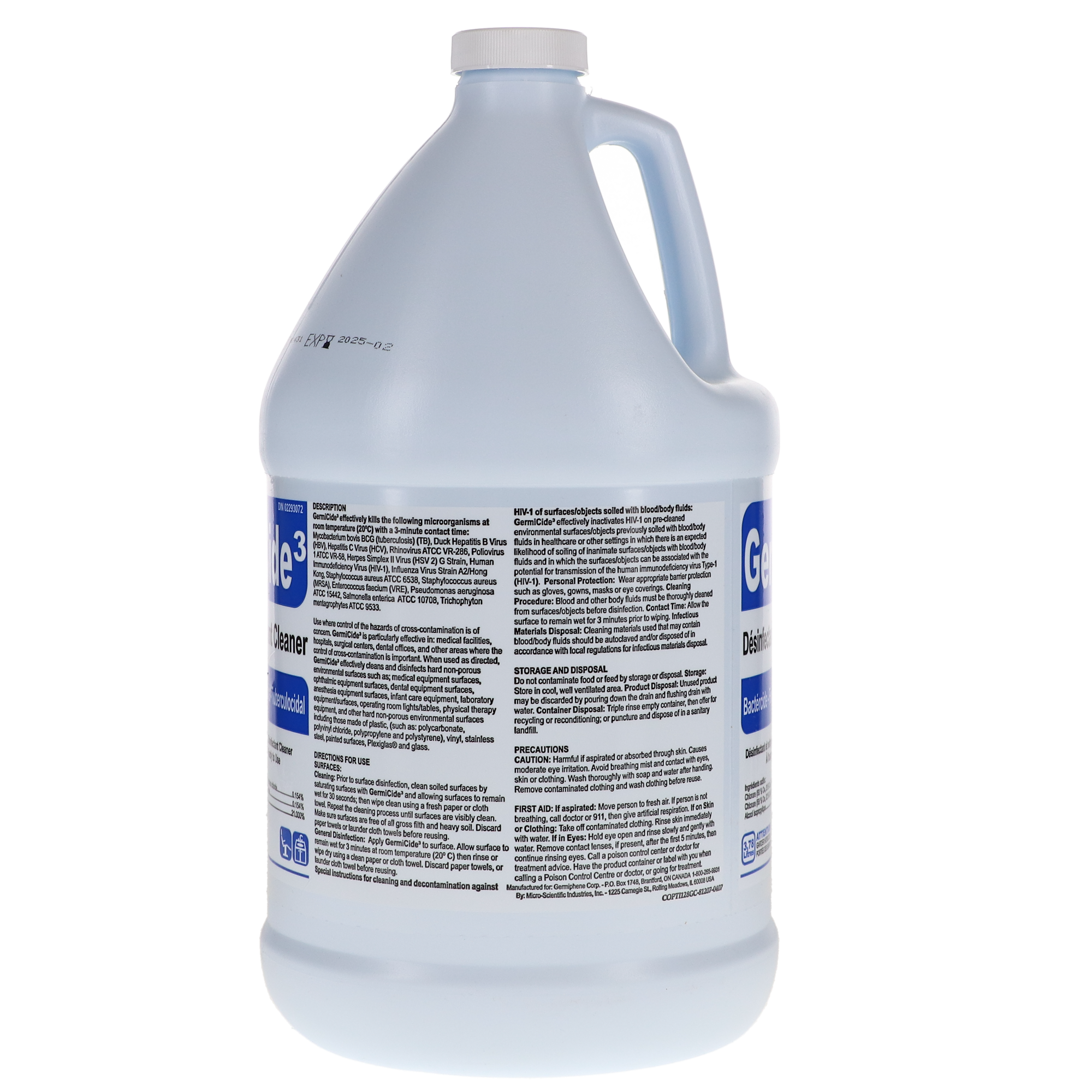 GermiCide 3 Broad-Spectrum Multi-Surface Disinfectant, 3.78 L Bottle, Unscented, 1/Pk, GERMI-3XXL, GERMI-3-XXL thumbnail 3