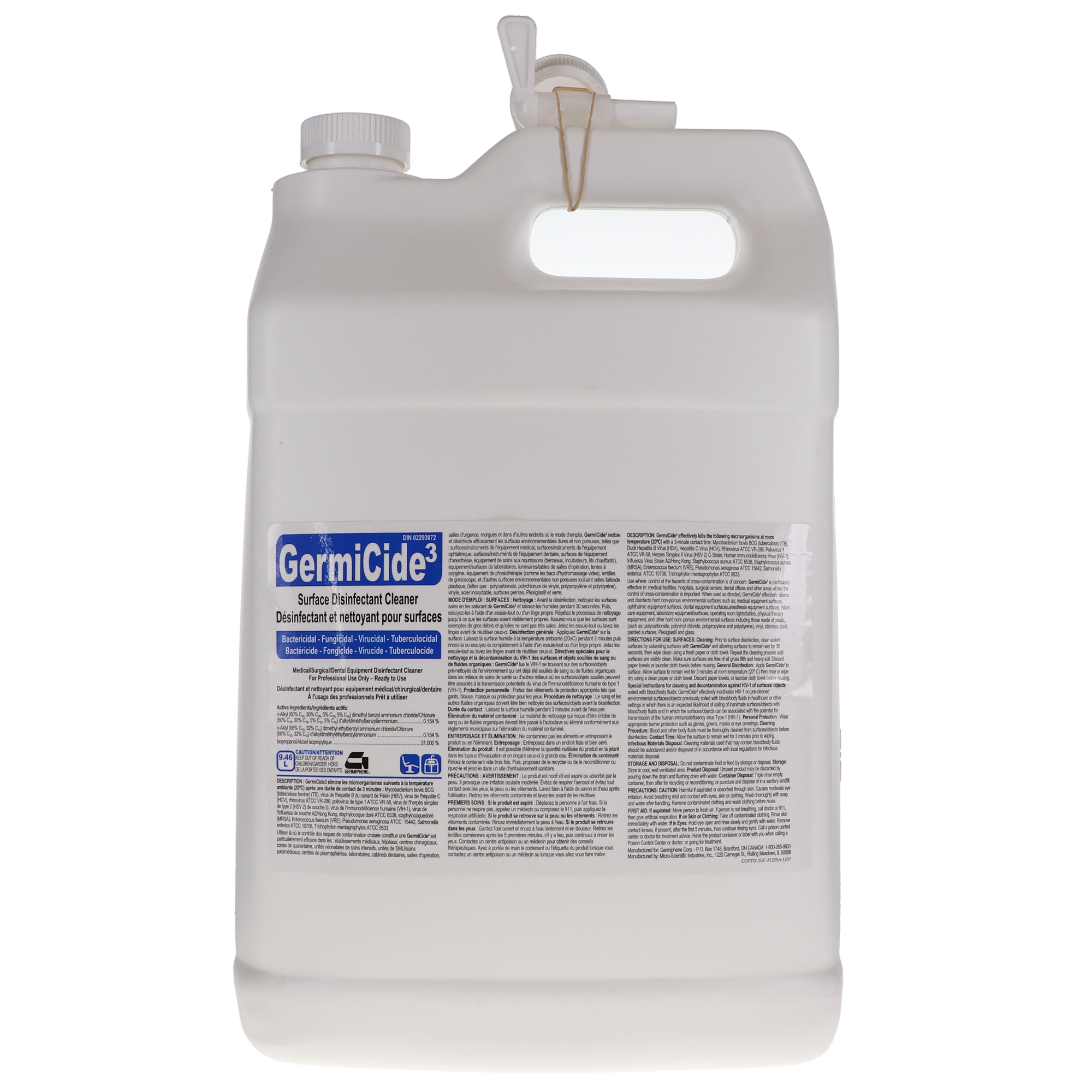 GermiCide 3 Broad-Spectrum Multi-Surface Disinfectant, 9.46 L Bottle, Unscented, 1/Pk, GERMI-3XXXL, GERMI-3-XXXL thumbnail 6