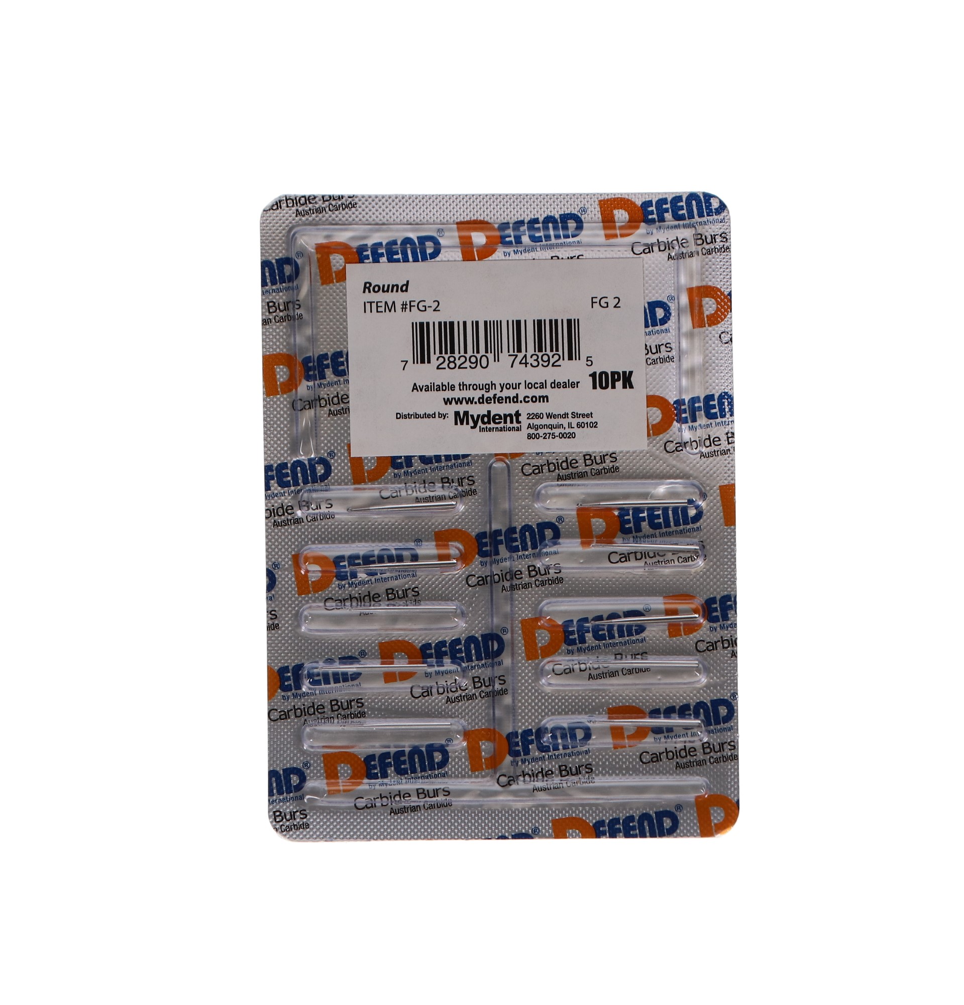 Defend Operative Carbide Burs, FG, Round, # 2, 1.0 mm, 10/Pk, FG-2 thumbnail 9