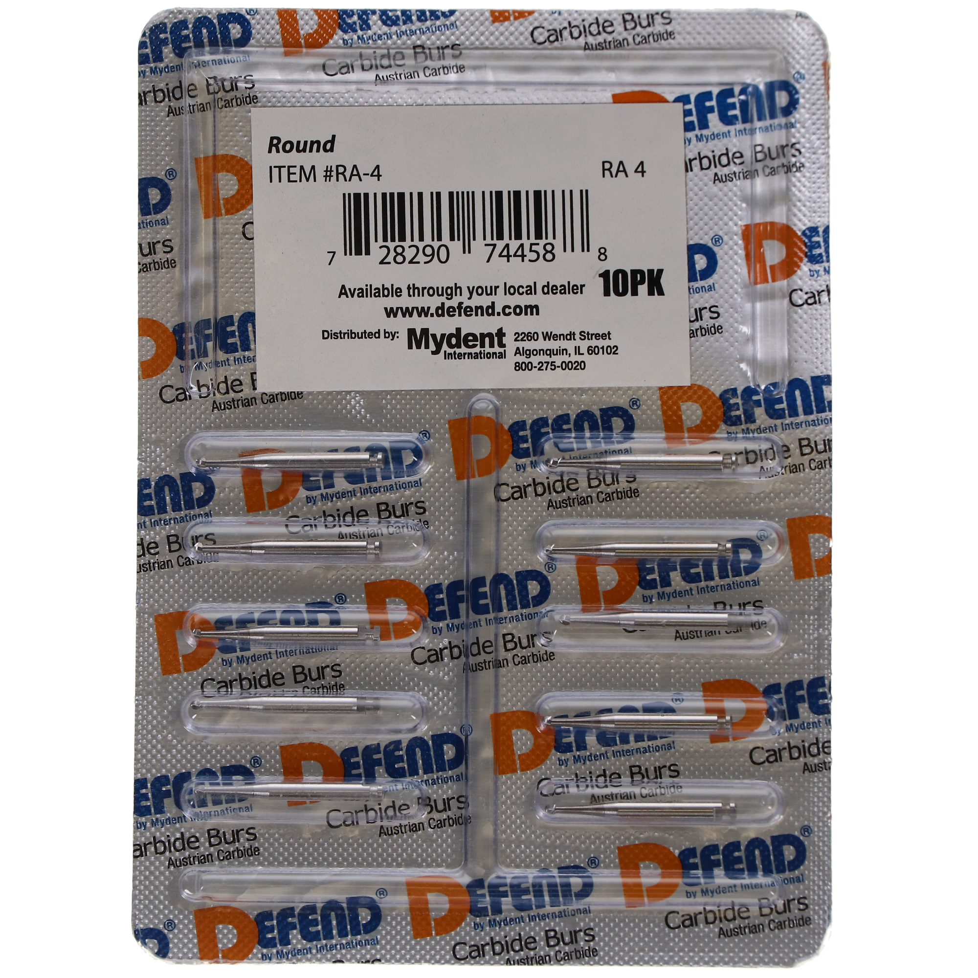 Defend Operative Carbide Burs, RA, Round, # 4, 1.4 mm, 10/Pk, RA-4 thumbnail 9