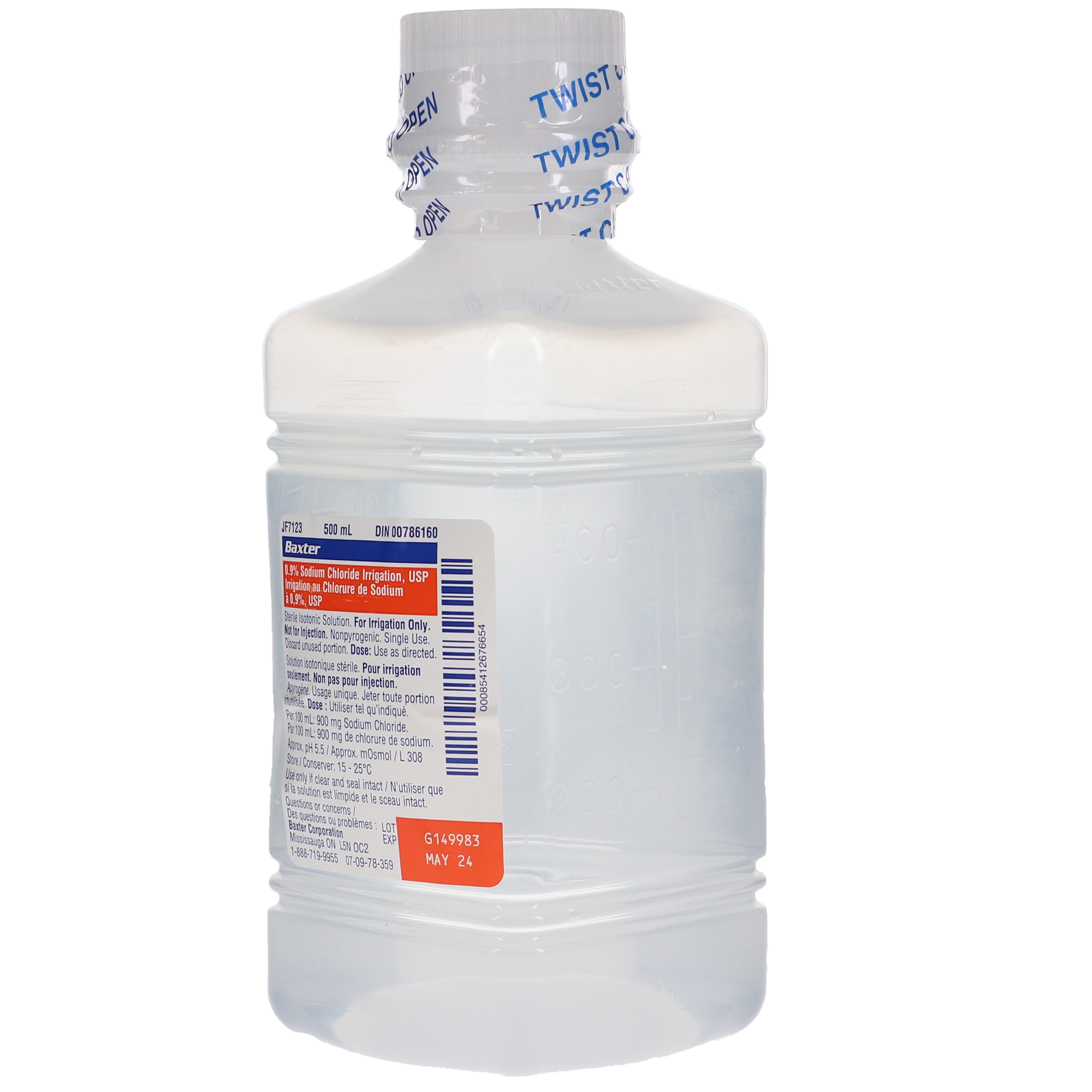 0.9% Sodium Chloride (NaCl) Saline Irrigation, USP, Bottle, 500 ml, 1/Pk, JF7633, JF7633 thumbnail 3