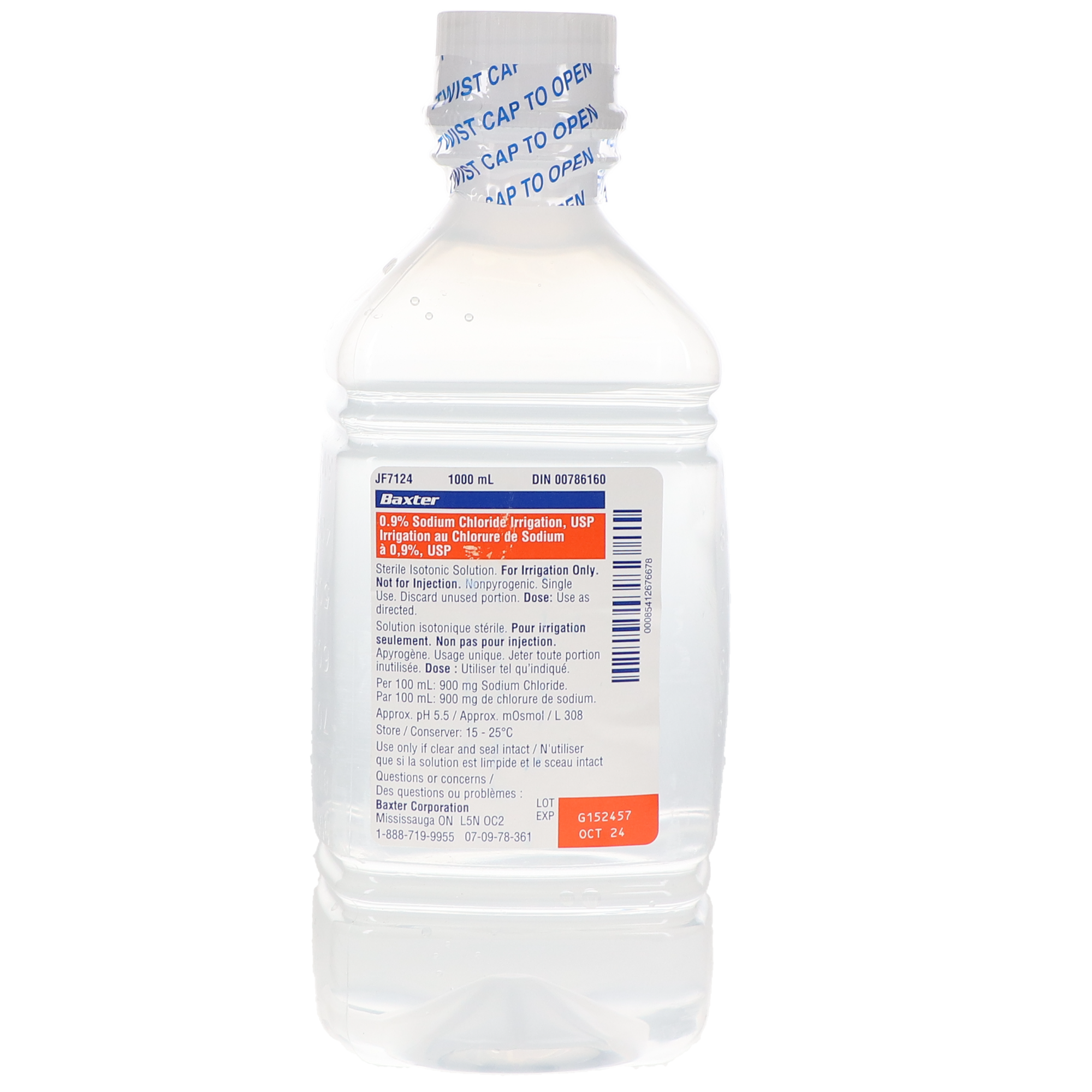 0.9% Sodium Chloride (NaCl) Saline Irrigation, USP, Bottle, 1000 ml, 1/Pk, JF7634 thumbnail 6
