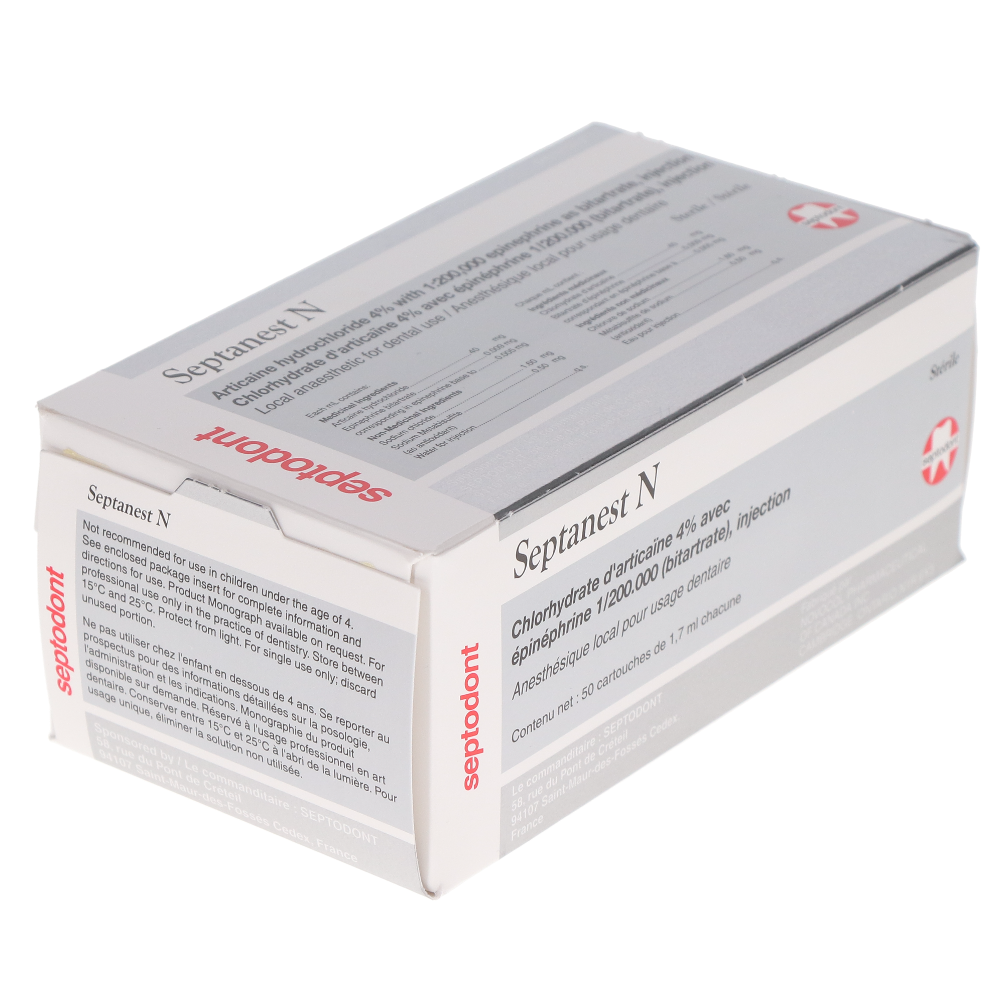 Septanest N, Articaine HCl 4%, with Epinephrine, 1:200,000, 50/Pk, 99146 thumbnail 3