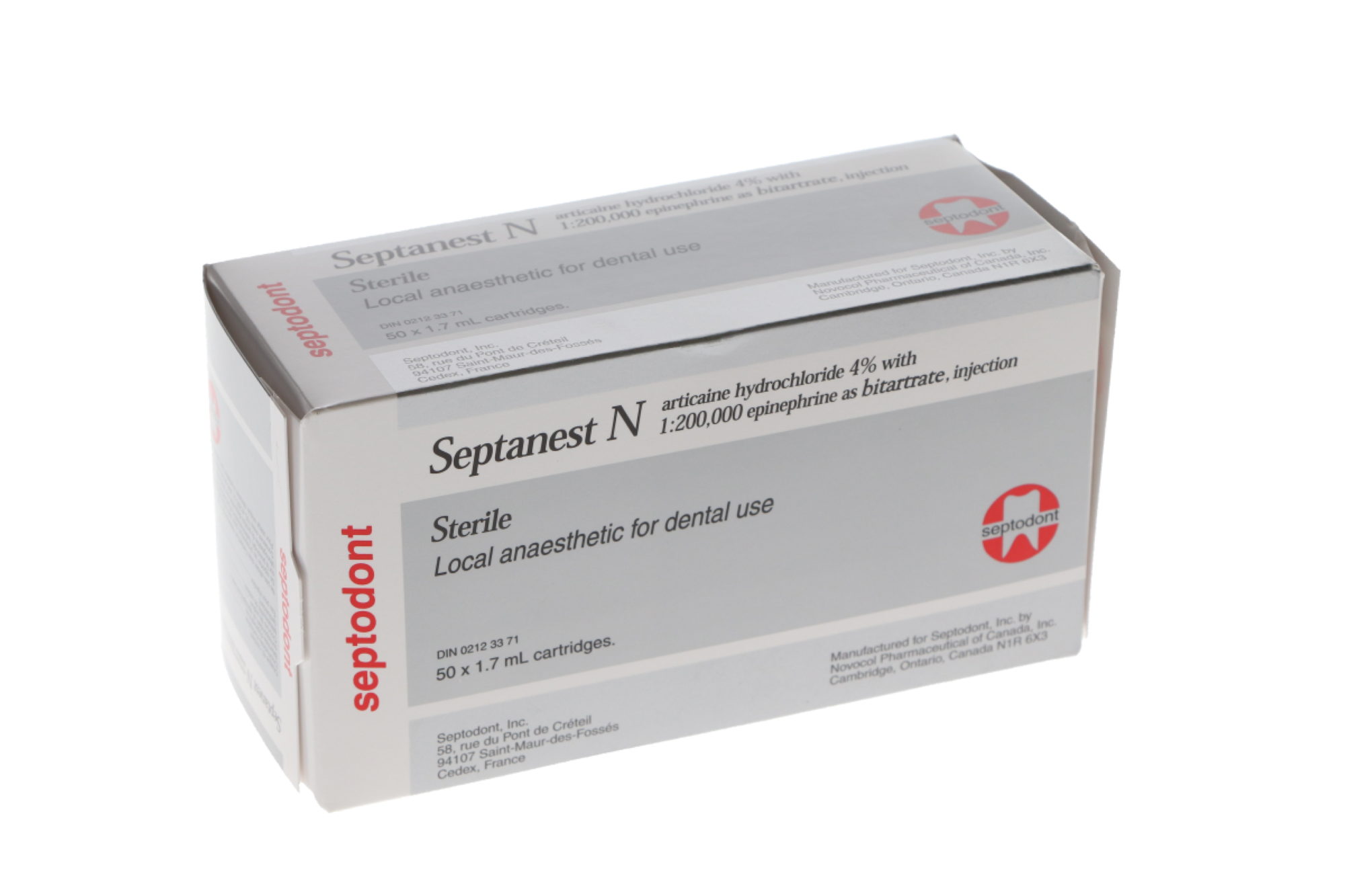 Septanest N, Articaine HCl 4%, with Epinephrine, 1:200,000, 50/Pk, 99146 thumbnail 5