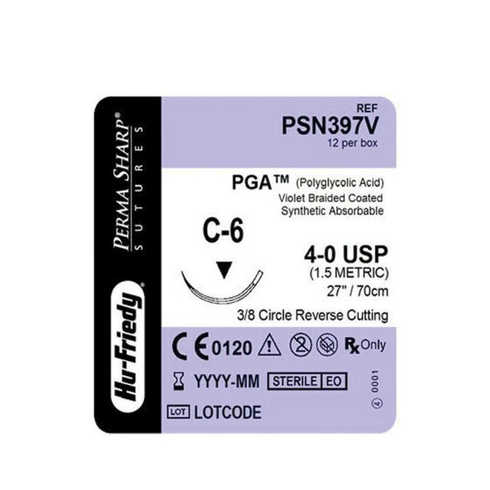 Perma Sharp Suture, Undyed Braided PGA, Absorbable, C-6, 4-0, 27", 12/Pk, PSN422V product image
