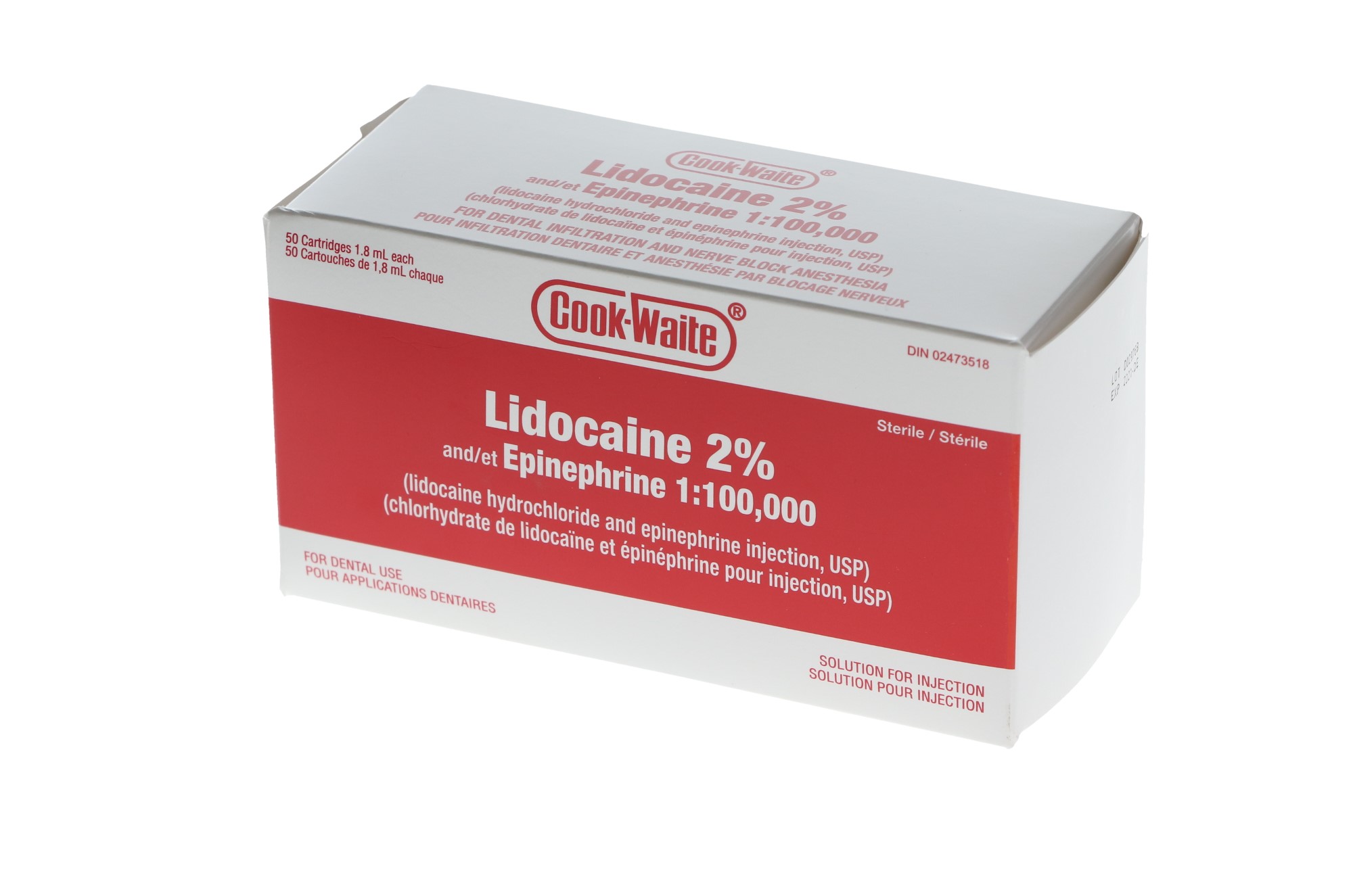 Cook-Waite, Lidocaine HCl 2%, with Epinephrine, 1:100,000, 1.8 ml, Red, 50/Pk, 99168 thumbnail 5