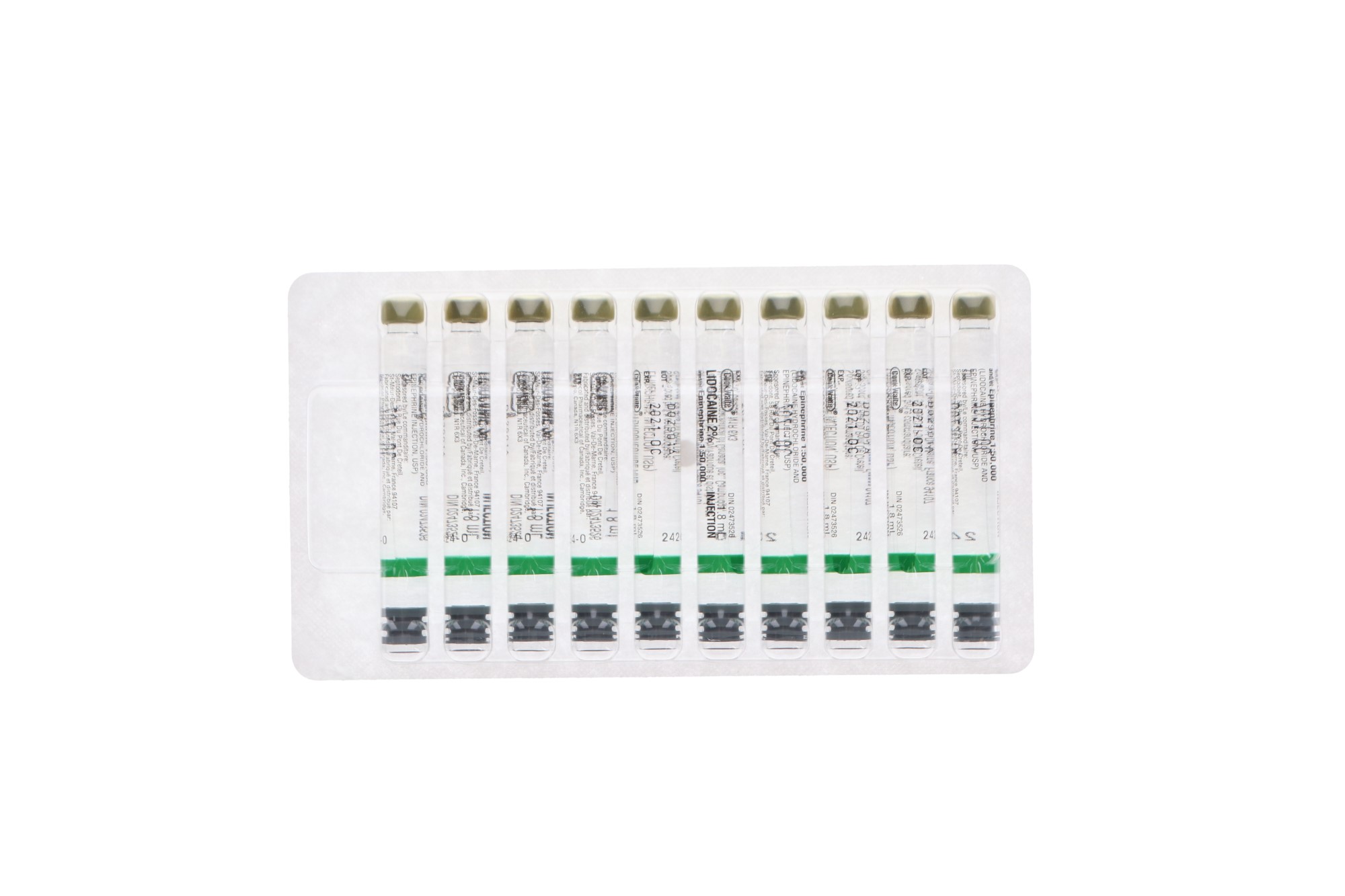 Cook-Waite, Lidocaine HCl 2%, with Epinephrine, 1:50,000, 1.8 ml, Green, 50/Pk, 99170 thumbnail 2