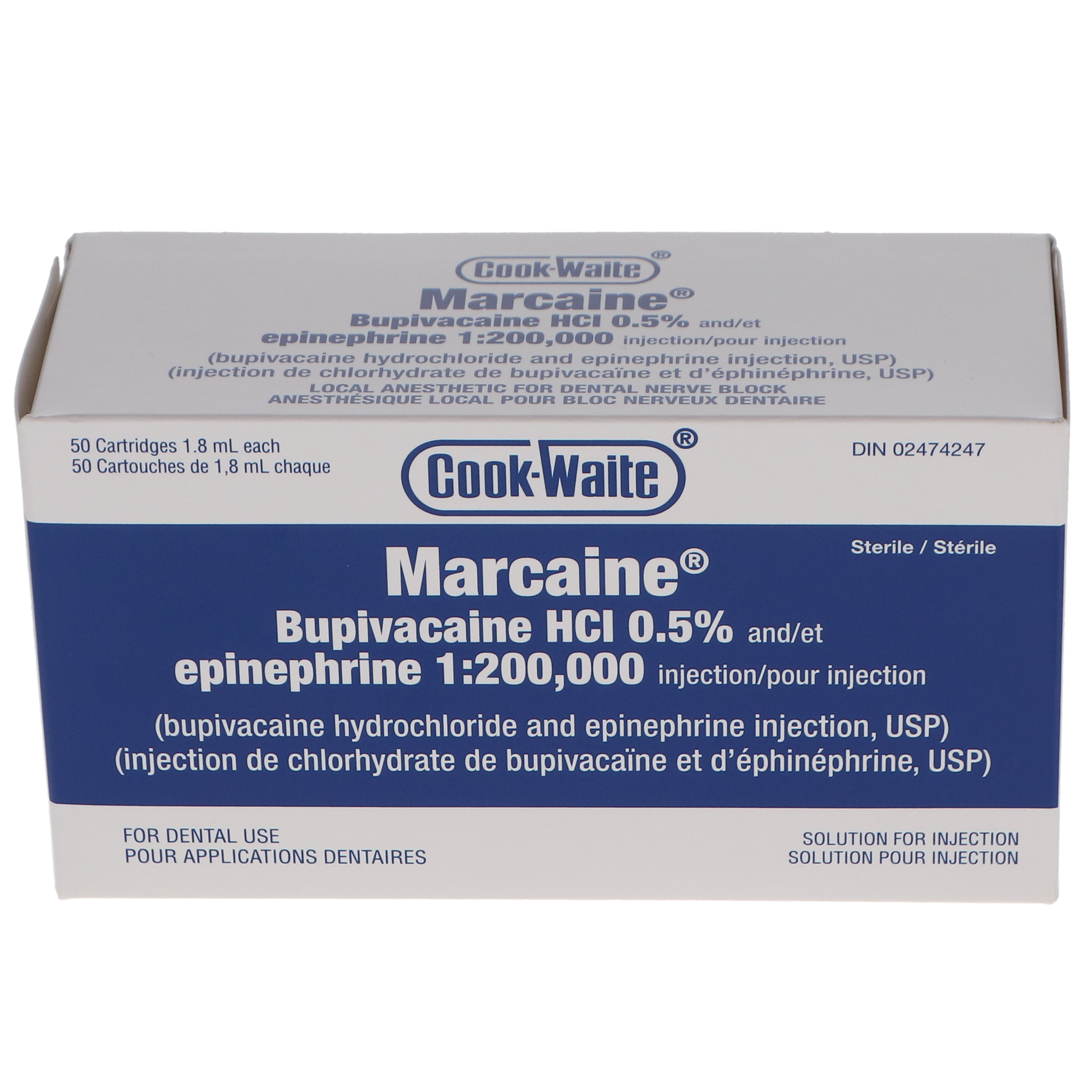 Cook-Waite, Marcaine Bupivacaine HCl 0.5%, with Epinephrine, 1:200,000, 1.8 ml, 50/Pk, 99188 thumbnail 5