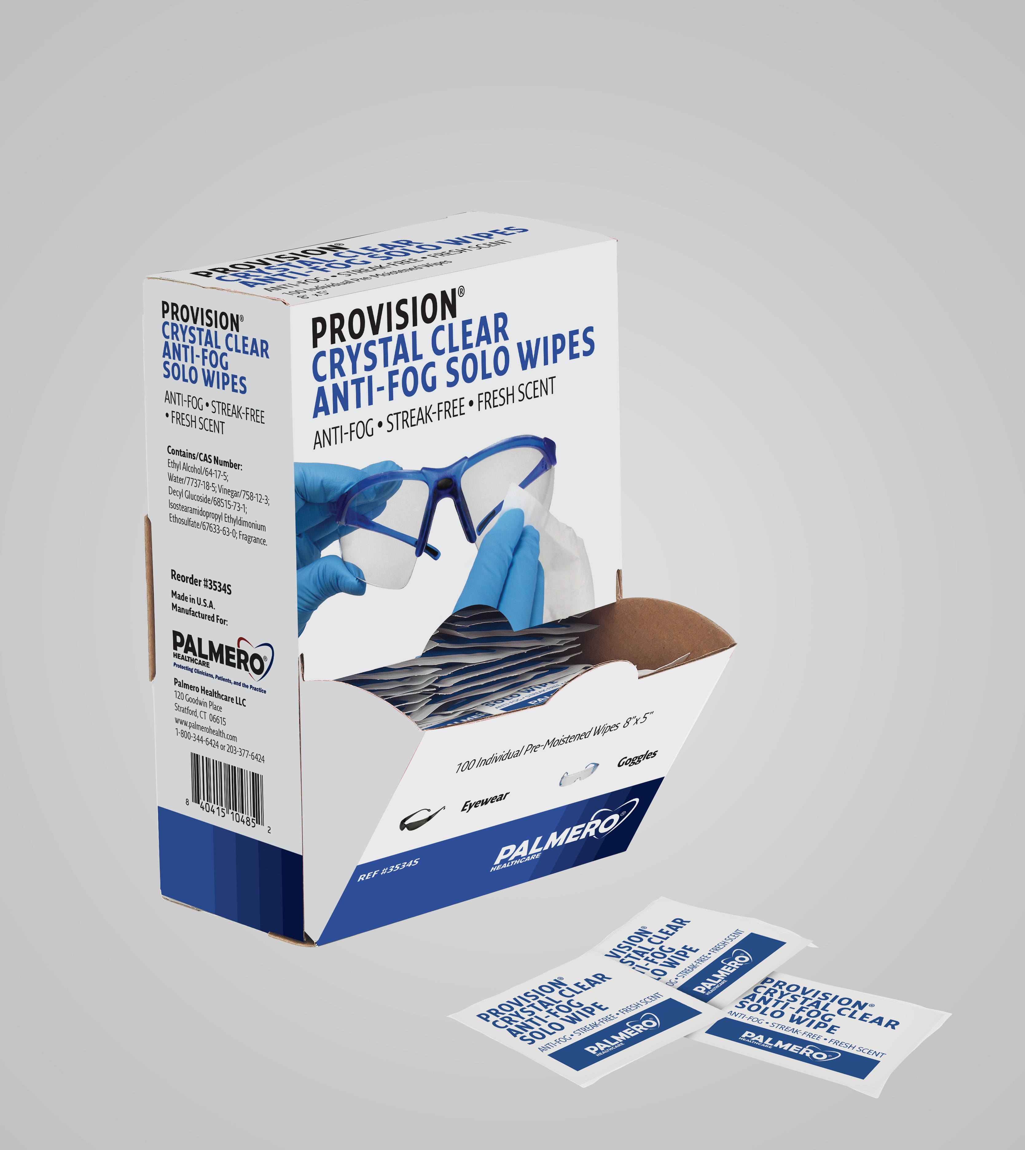 ProVision Crystal Clear Anti-Fog Solo Wipes 5" x 8" 160/Cn product image