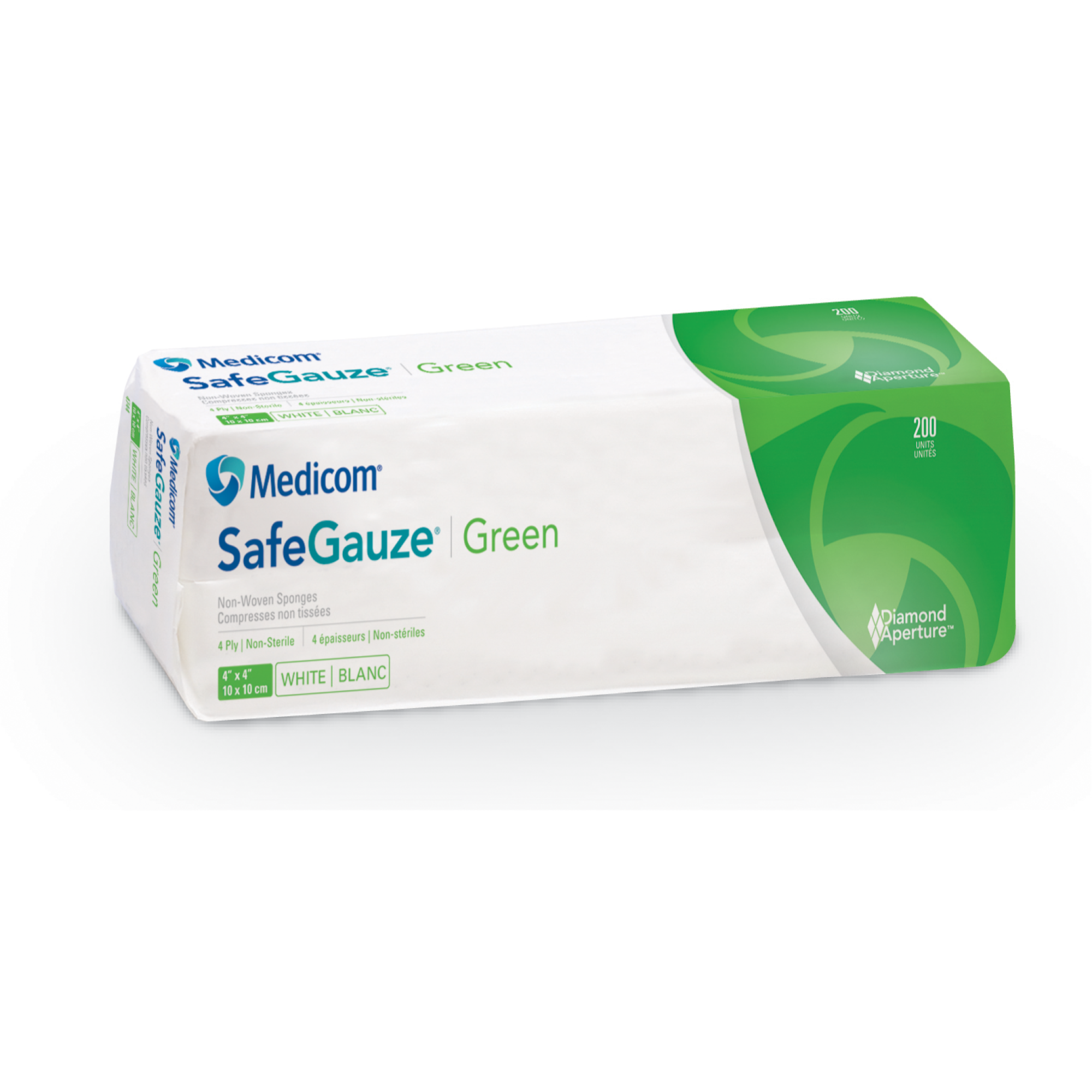SafeGauze Organic Non-Woven Sponges, with Diamond Aperture, Non-Sterile, 4-Ply, 4" x 4", Green, 2000/Pk, 4744 product image