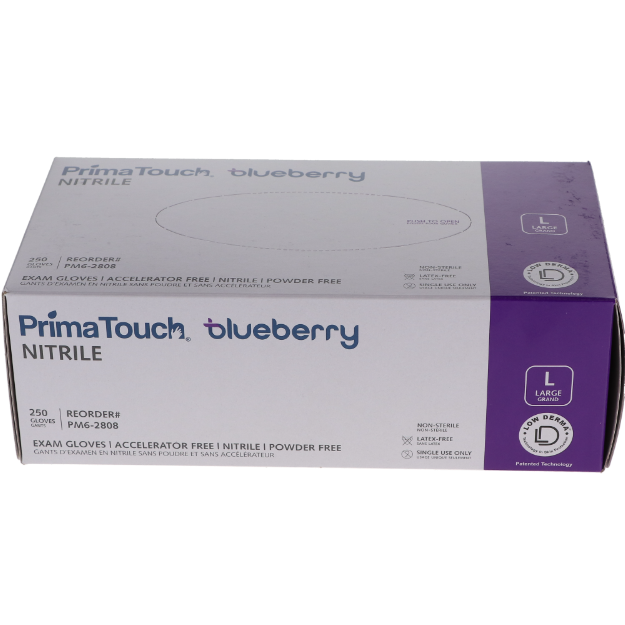 Primed Nitrile Gloves, Powder-Free, Accelerator-Free, Large, Blueberry, 250/Box, PM6-2808 thumbnail 2