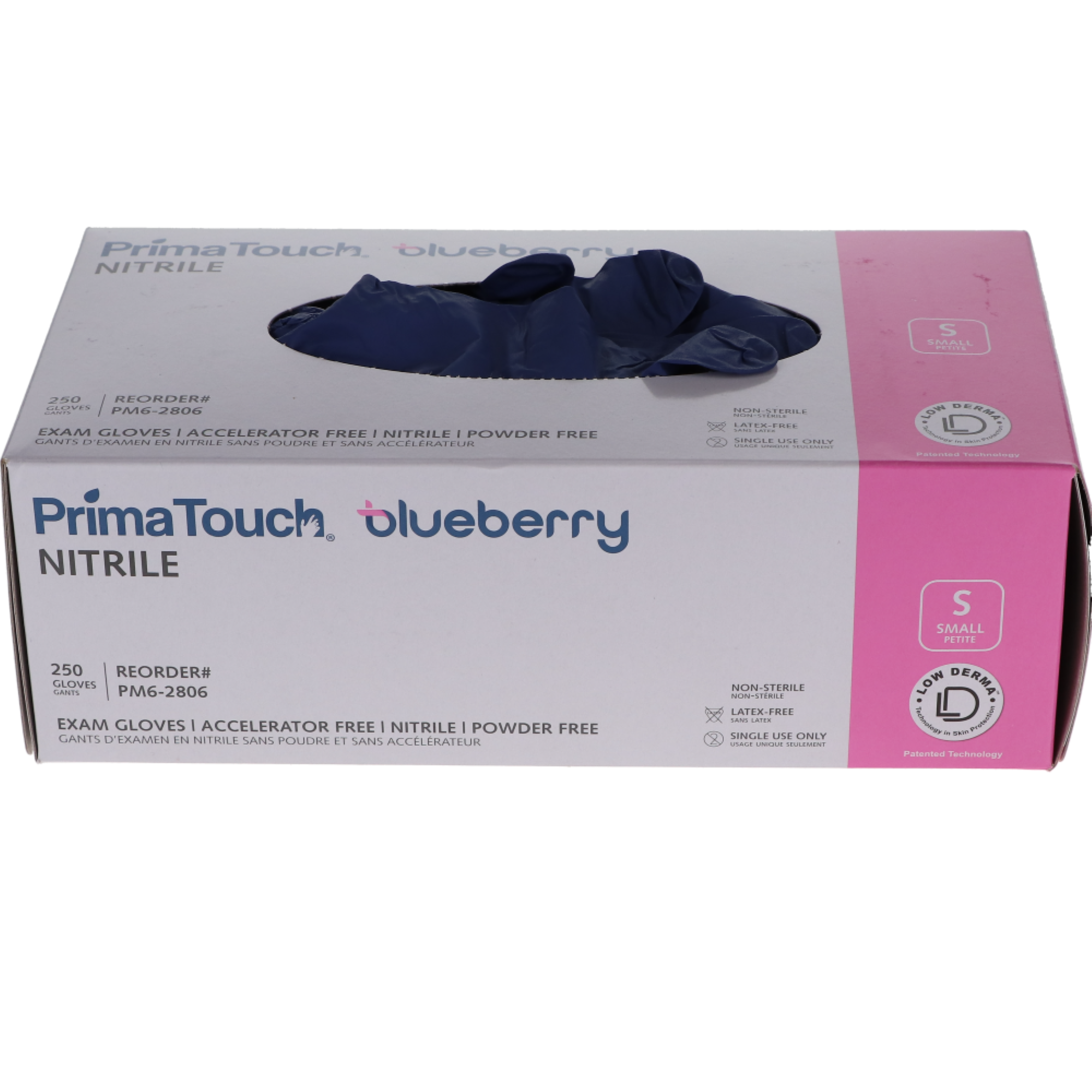 Primed Nitrile Gloves, Powder-Free, Accelerator-Free, Small, Blueberry, 250/Box, PM6-2806 product image