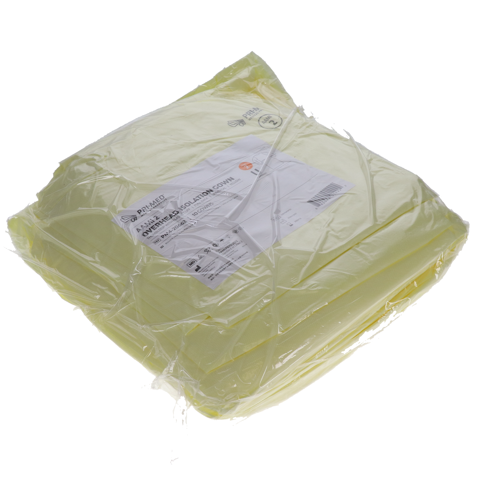 Overhead Isolation Gowns, AAMI Level 2, Thumbloop with Elastic Cuff, Universal, Yellow, 10/Pk, PM4-20662 product image