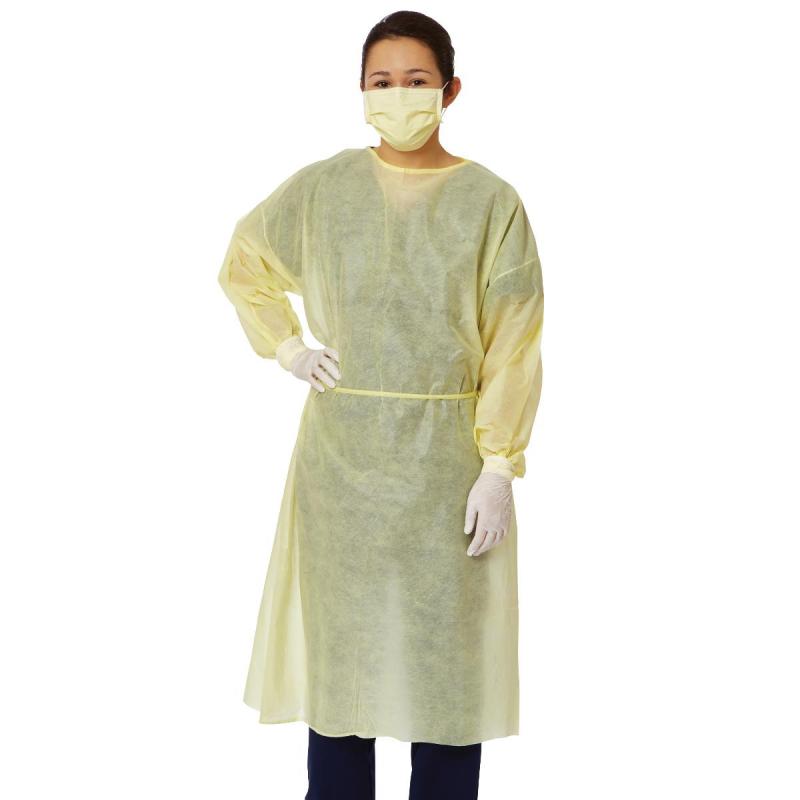 Overhead Isolation Gowns, AAMI Level 2, Thumbloop with Elastic Cuff, Universal, Yellow, 10/Pk, PM4-20662 thumbnail 3