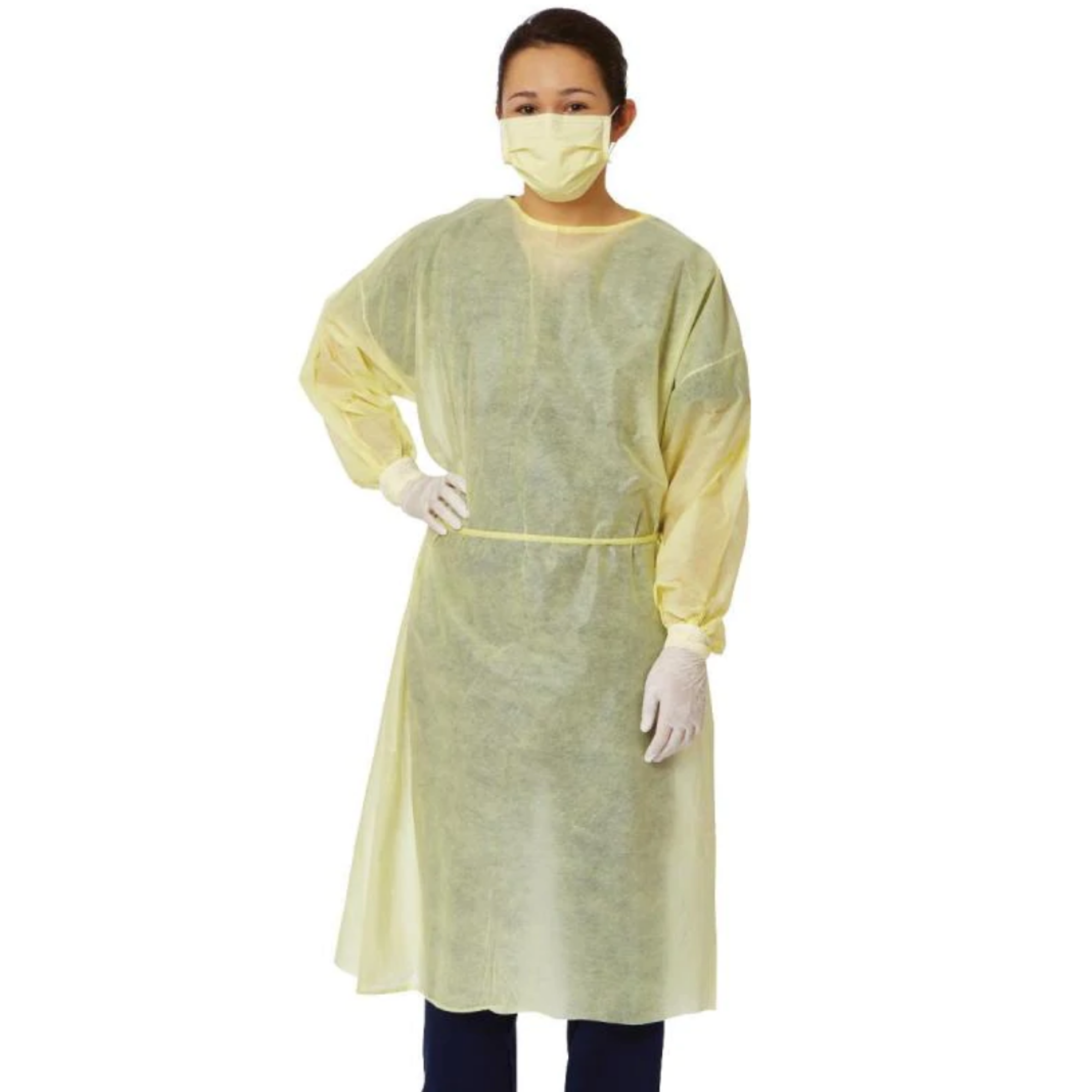 Overhead Isolation Gowns, AAMI Level 2, Thumbloop with Elastic Cuff, Universal, Yellow, 10/Pk, PM4-20662 thumbnail 4