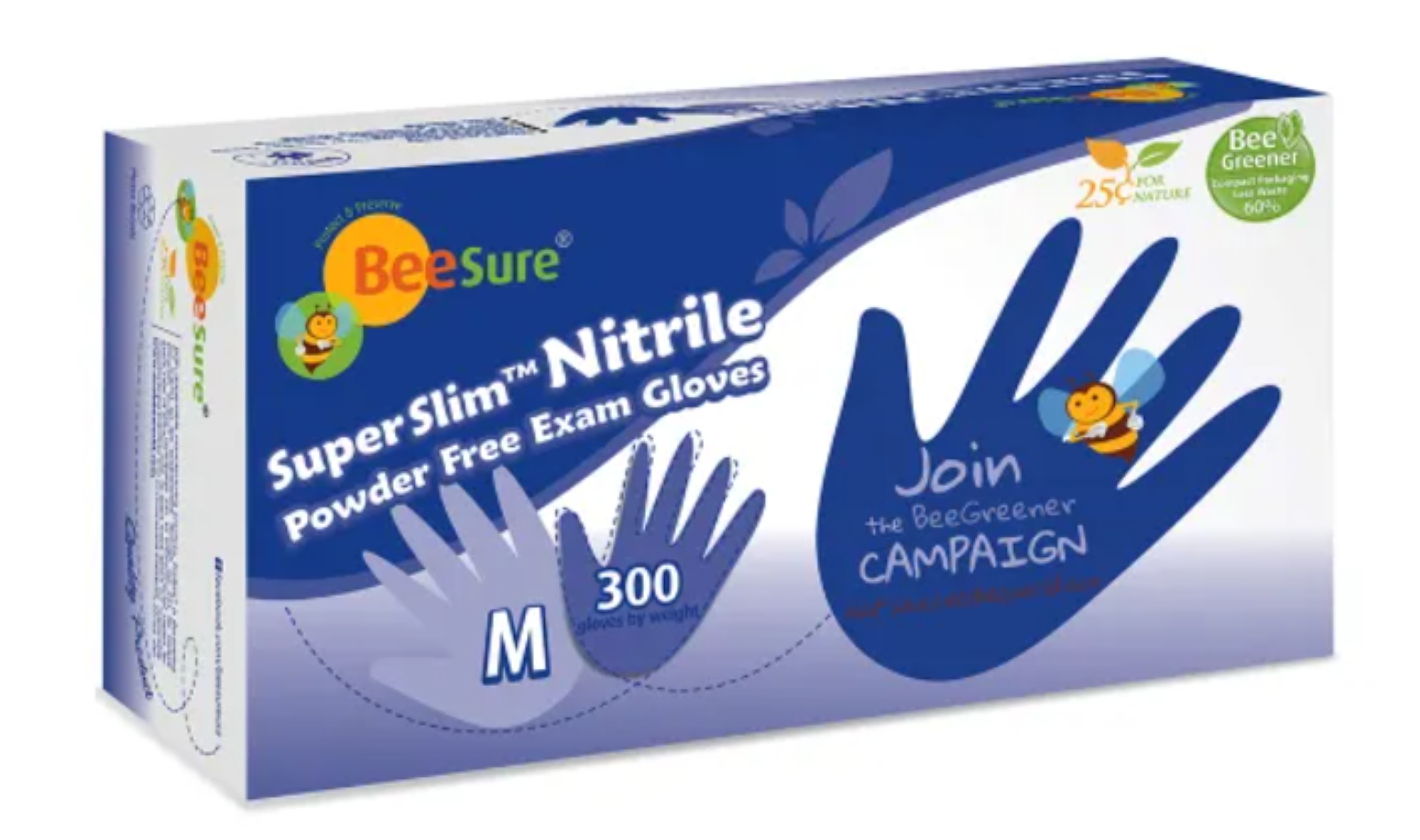 BeeSure UberSlim Nitrile Exam Gloves, Powder-Free, Extra Large, Blue, 250/Box, 1139 product image