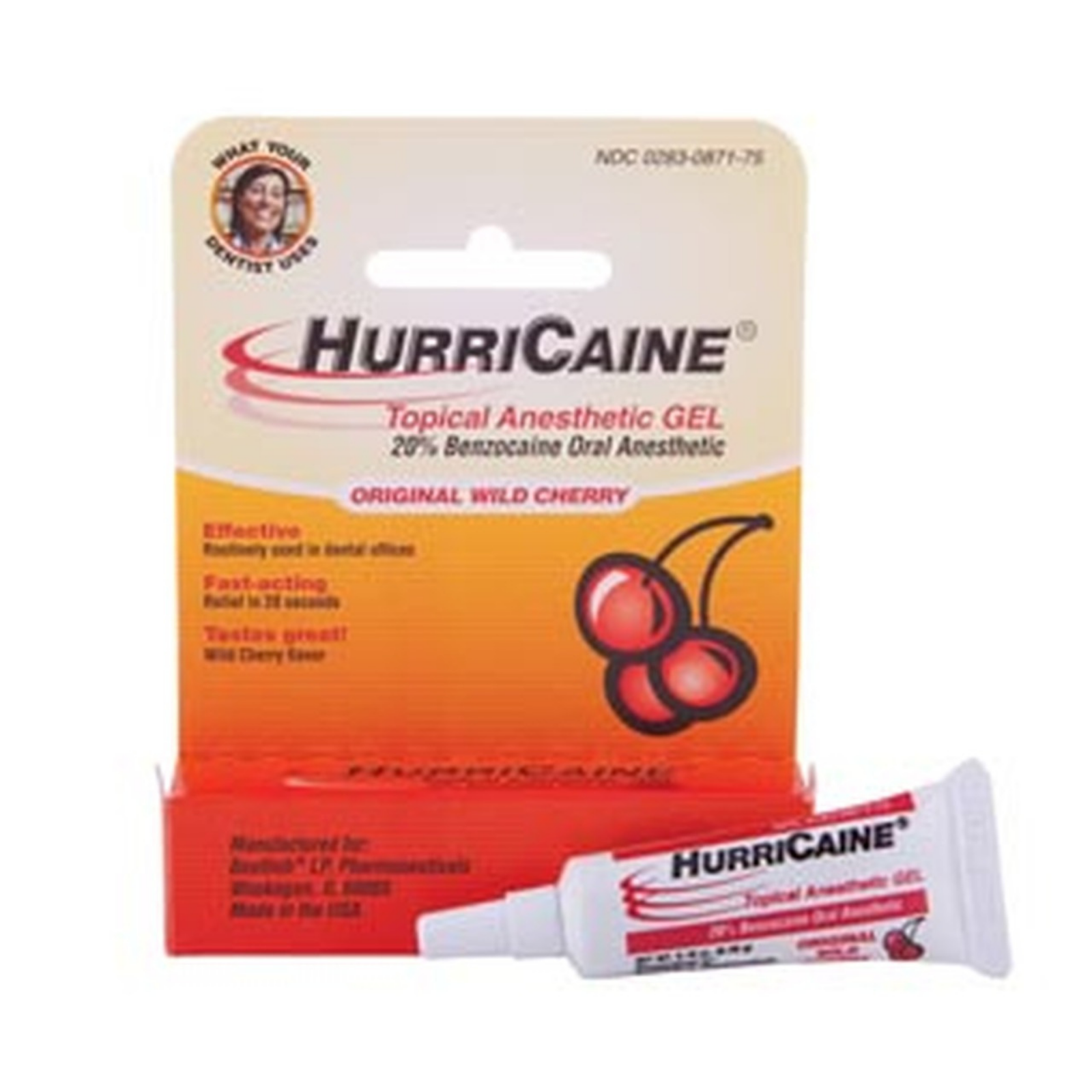 HurriCaine Topical Anesthetic Gel, 5.25 g Tube, Original Wild Cherry, 12/Pk product image
