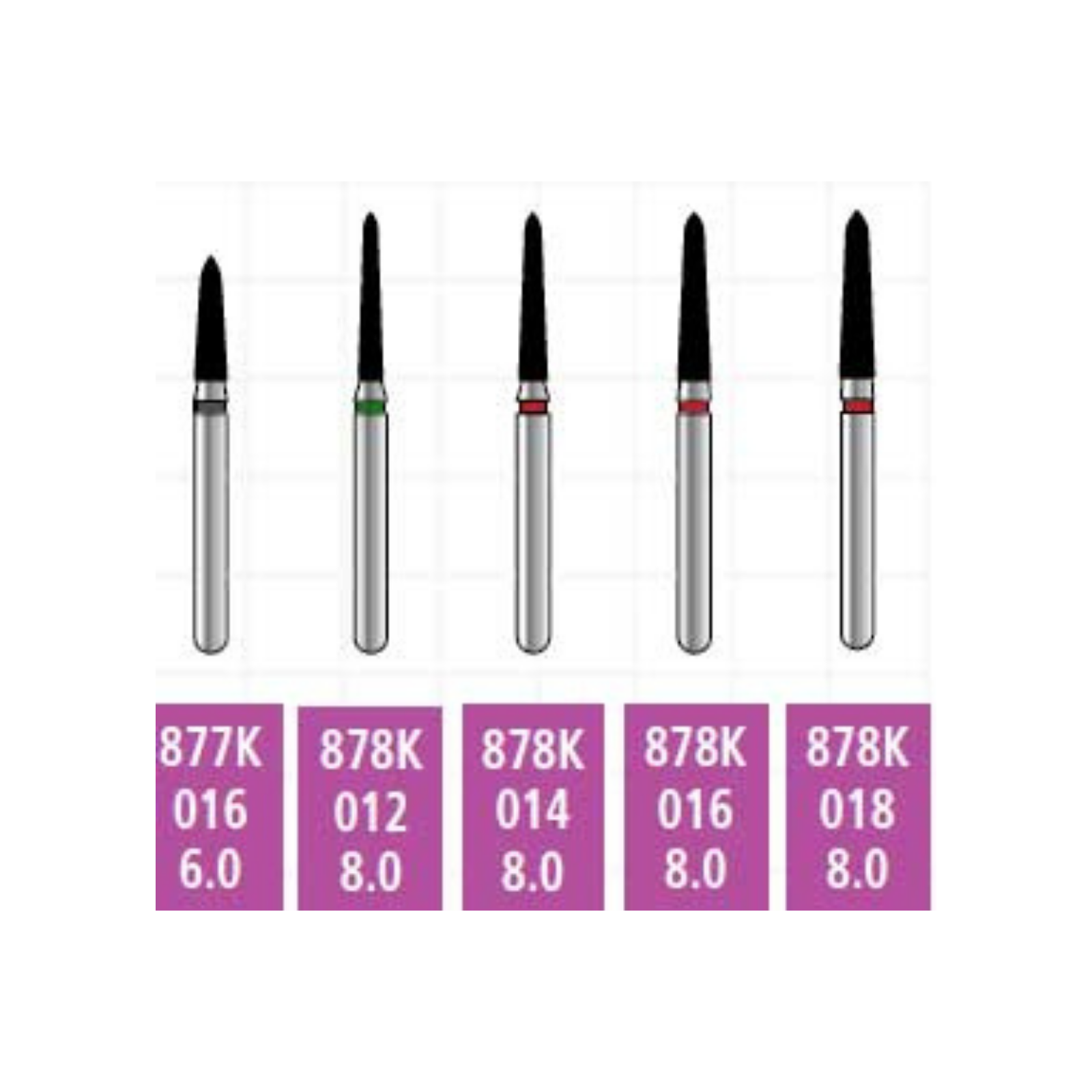 Alpen x1 Sterile Single-Use Diamond Burs, FG, Curettage/Pointed Taper, # 878K, 1.4 mm, Coarse, Green, 25/Pk, X878KC014 product image