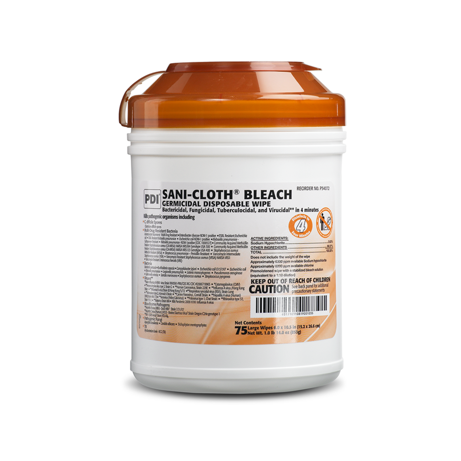 Sani-Cloth Bleach Germicidal Wipes 6"x10.5" 75/Can product image