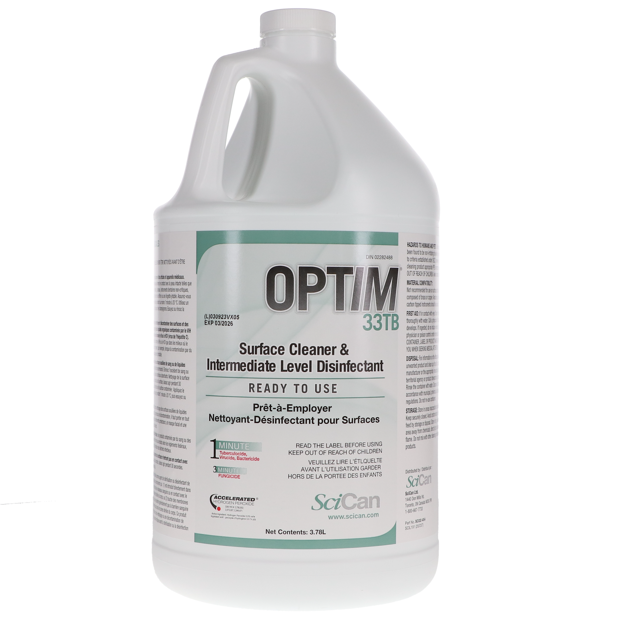 Optim 33TB, Disinfectant Liquid, 4 L Bottle, Unscented, 1/Pk, SCI334X4 thumbnail 6