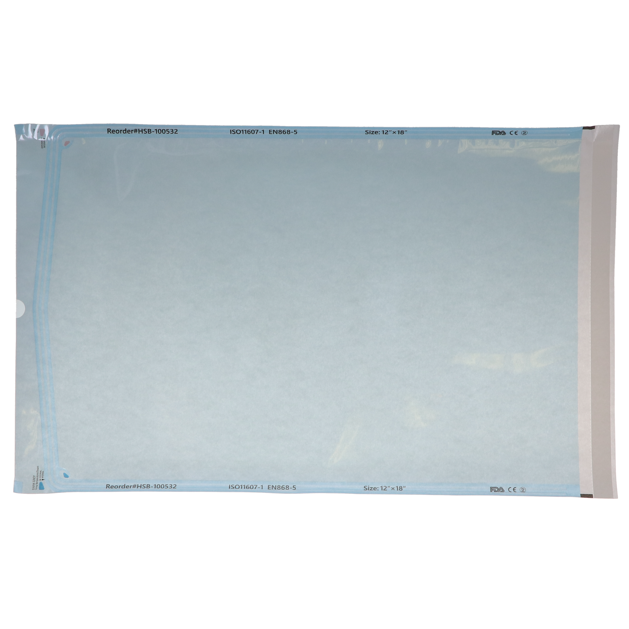 Sterilization Pouch, Class 4, Self-Sealing, Blue Film, 12"Â xÂ 18" 200/Pack, 100532 product image