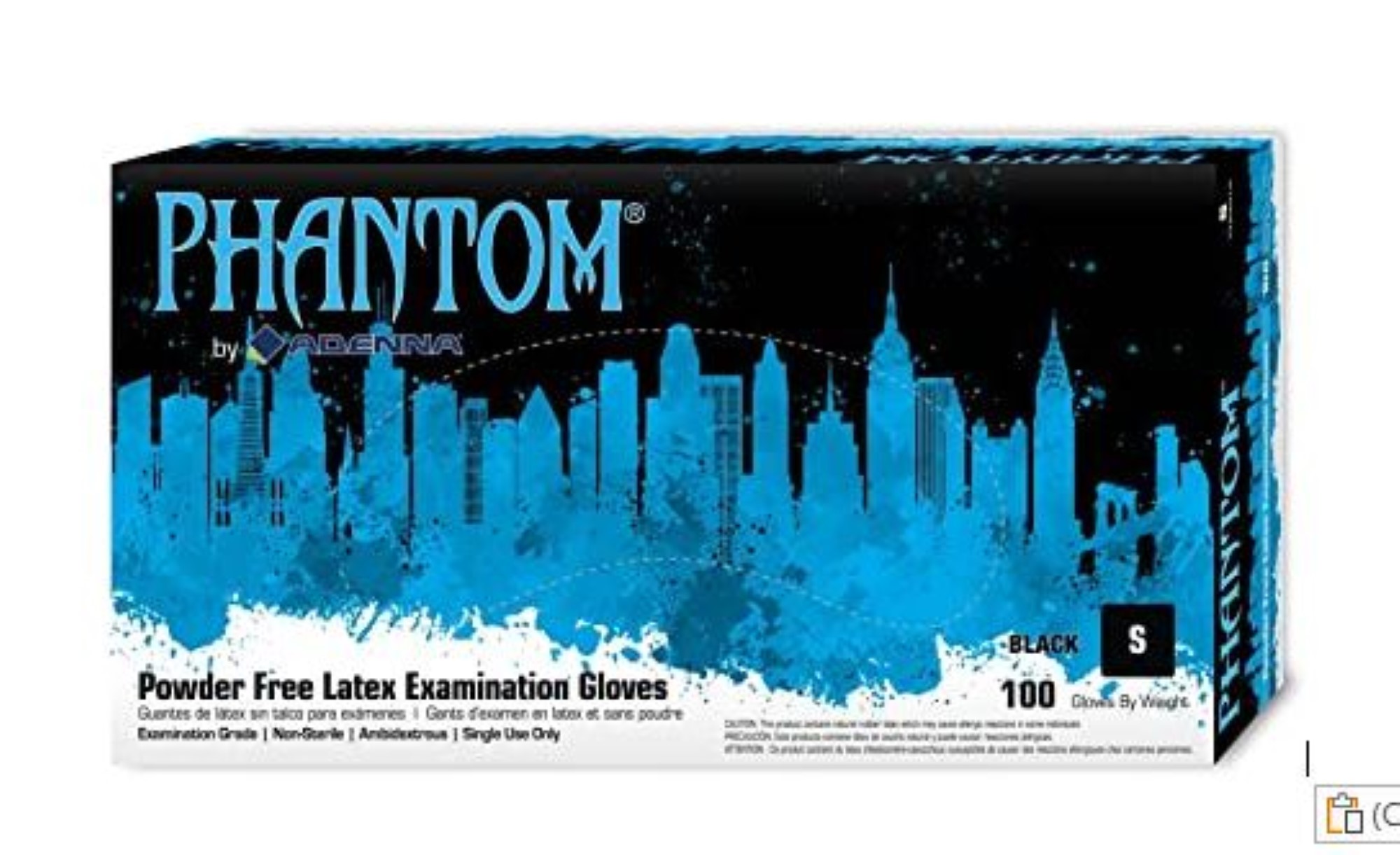 Adenna Phantom Latex Exam Gloves: Small, Black Color, Powder-free - PHM912 product image