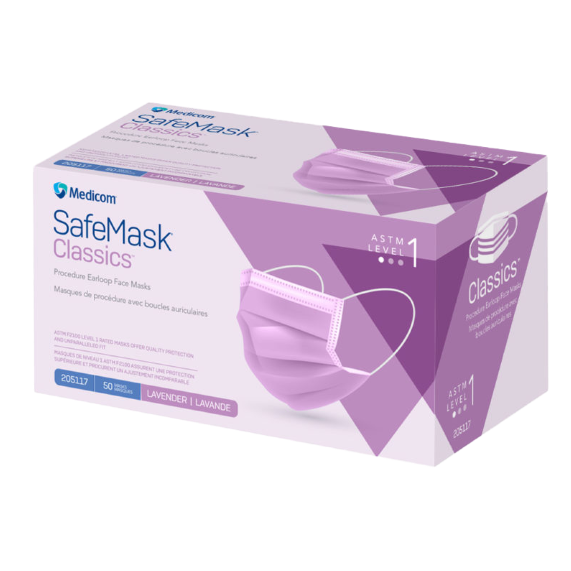 SafeMask Classics Earloop Masks, Level 1, Lavender, 50/Bx, 205117 product image