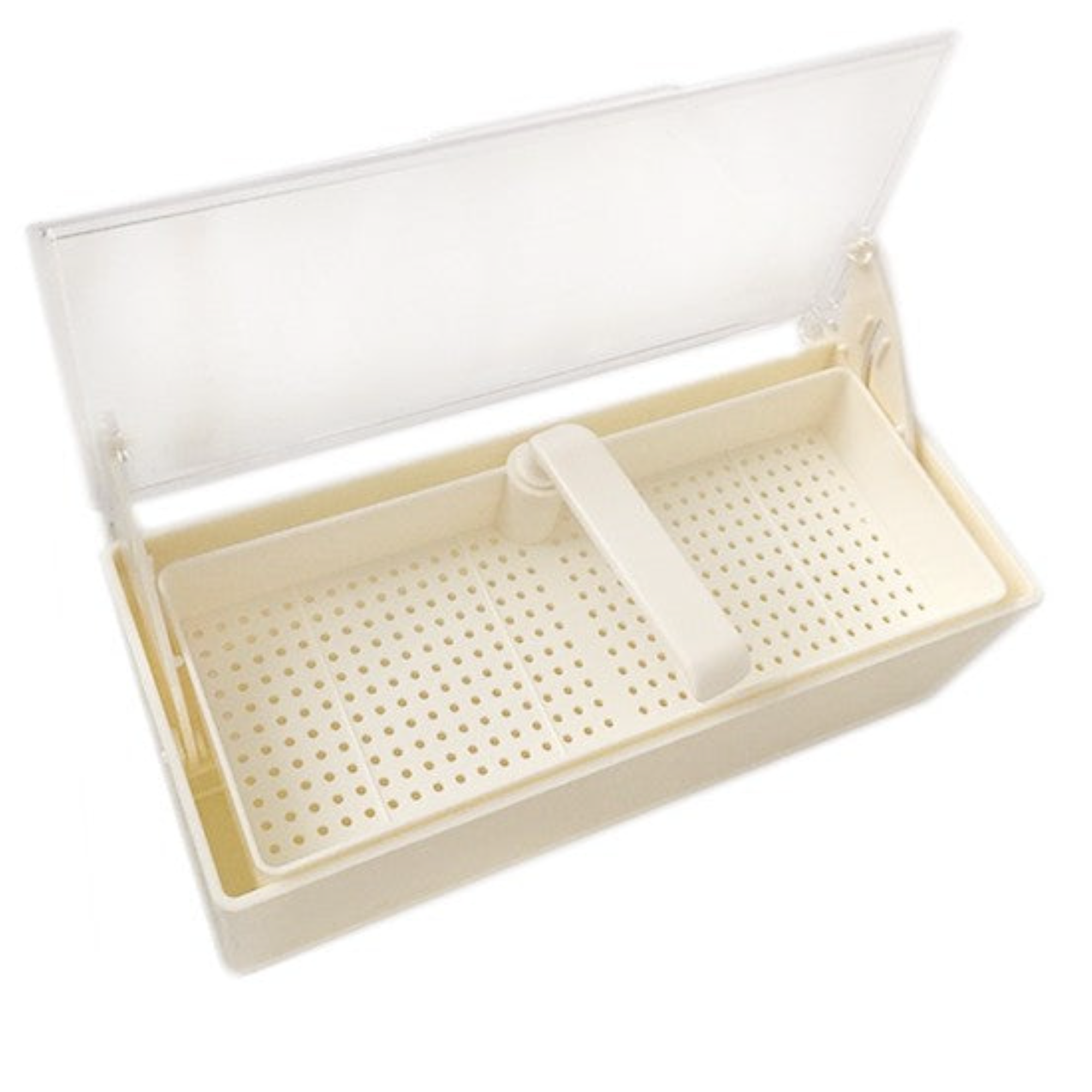 Plasdent - White Germicide Tray with Clear Lid, 10-3/8"L x 4"W x 3-1/4"H. Allows image