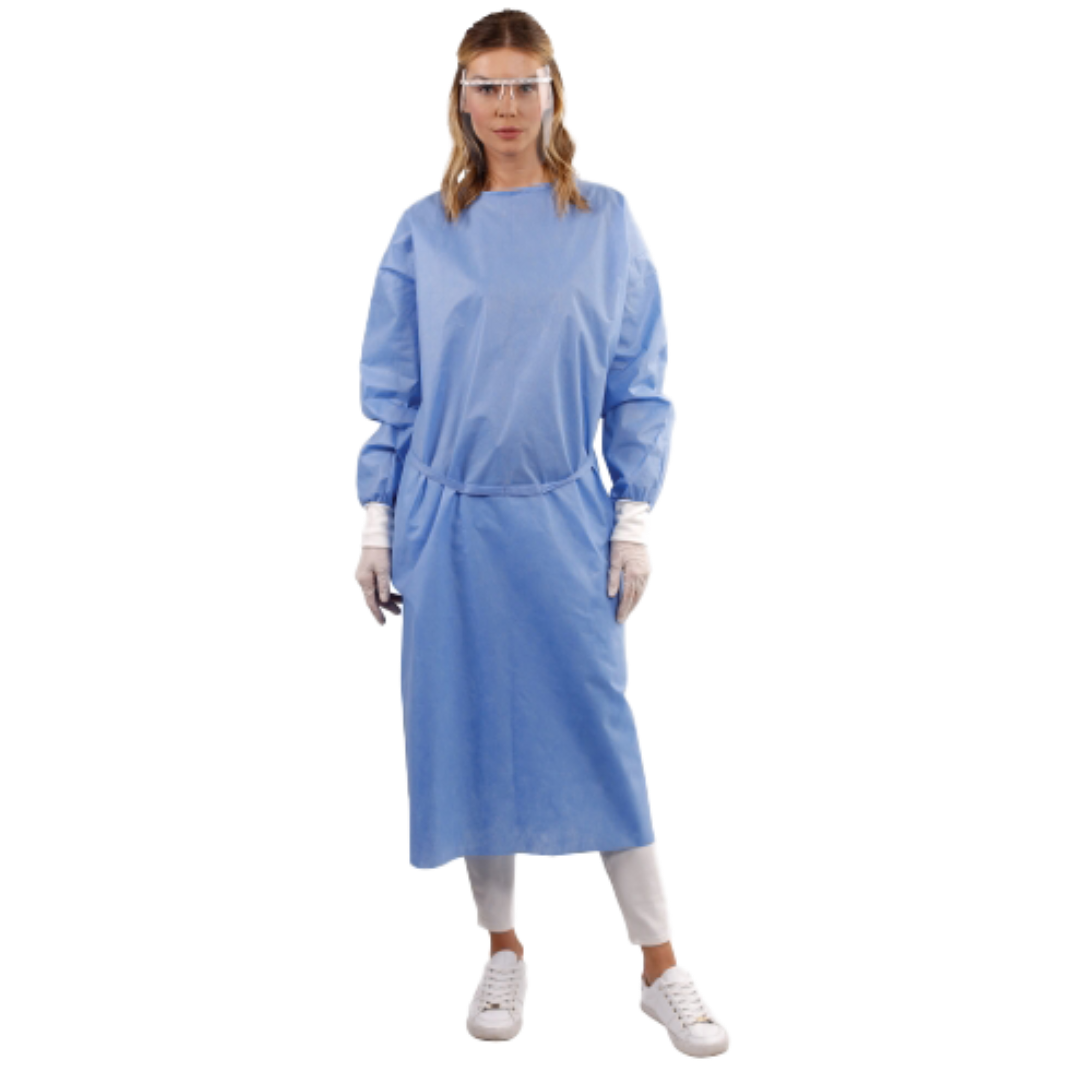 Disposable Isolation Gown, Premium Stitch, 40gsm, Knitted Cuff, Blue, 1/Pk product image