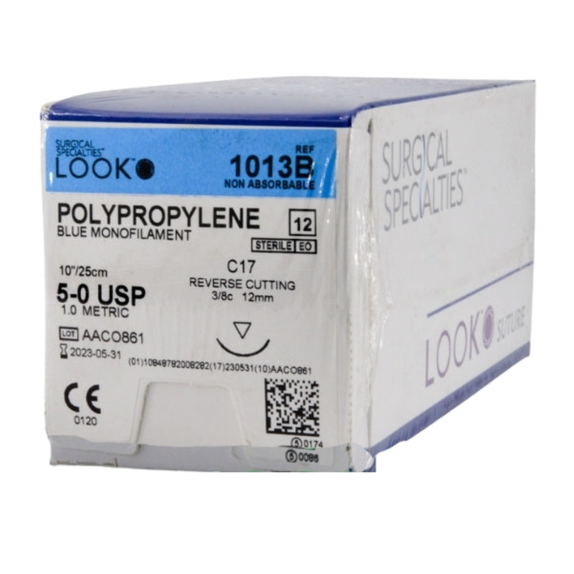 Look Sutures - Polypropylene, 5-0, Blue, 10", C17, 3/8 Circle Reverse Cutting 12mm product image