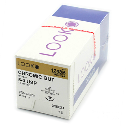 Look Sutures - Chromic Gut, 5-0, 18", C3, 3/8 Circle Precision Reverse Cutting 13mm product image