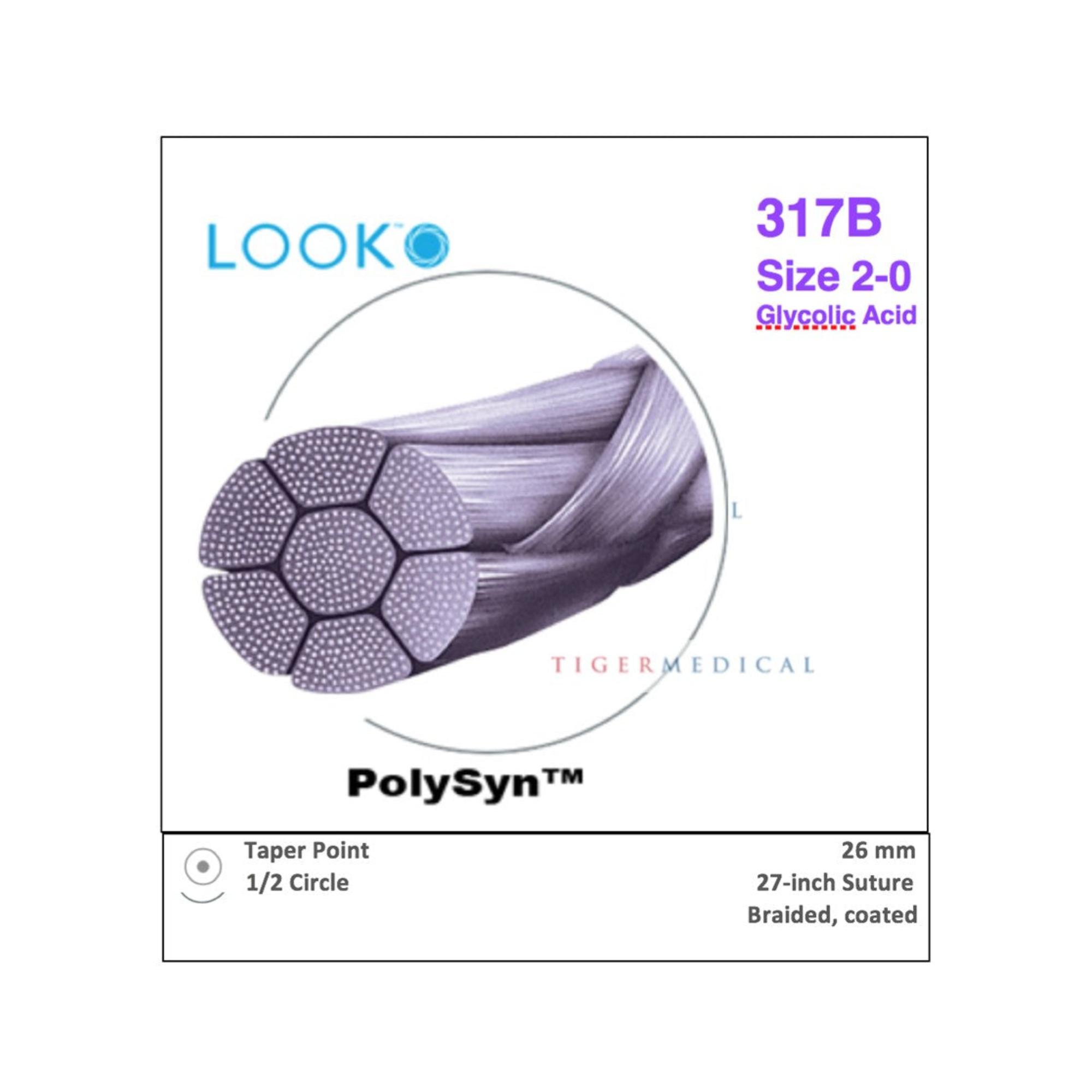 Look Sutures - Silk, 2-0, Violet, 27'', T, 1/2 Circle Taper Point 26mm product image