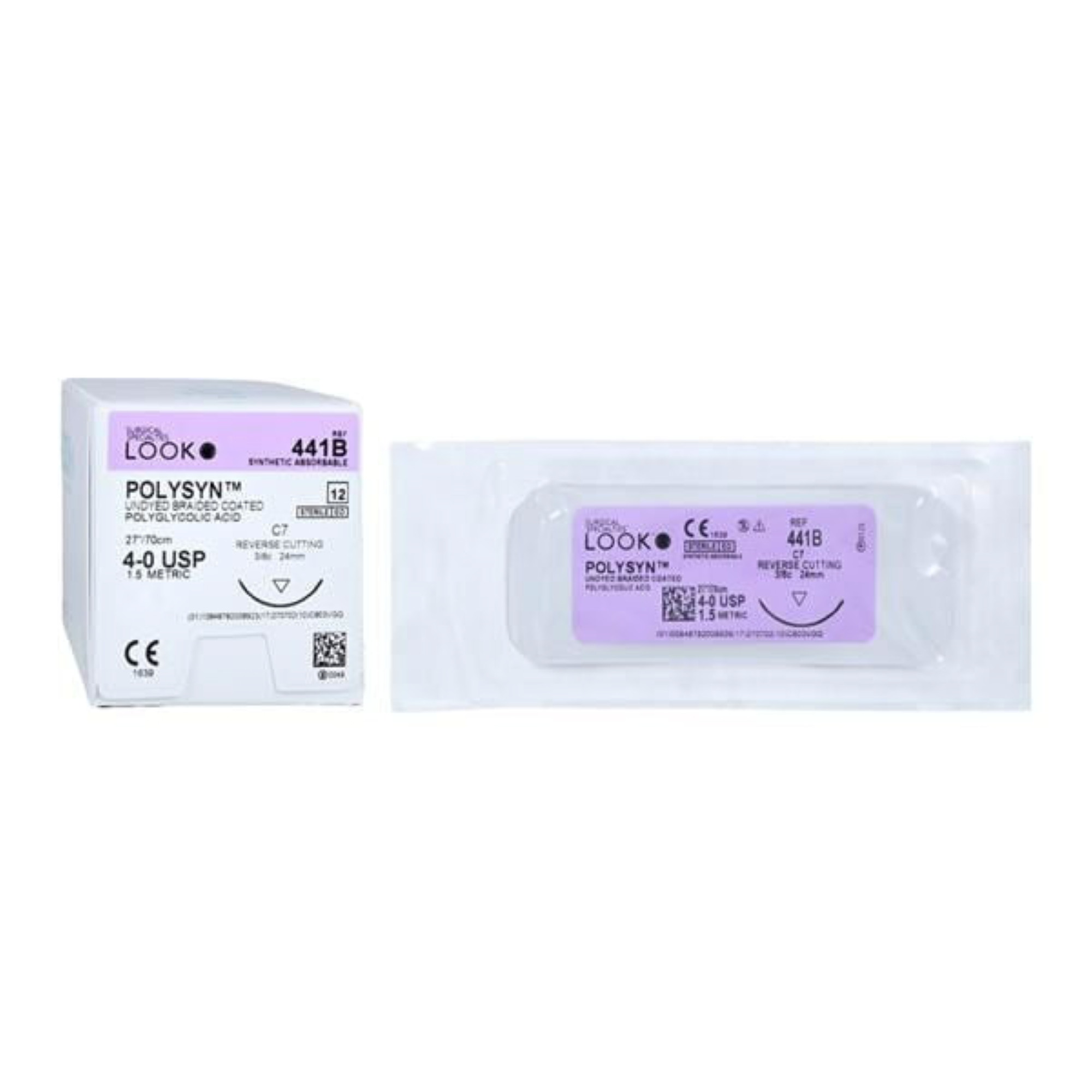 Look Sutures - Polysyn, 4-0, Undyed, 27", C7, 3/8 Circle Reverse Cutting 24mm product image