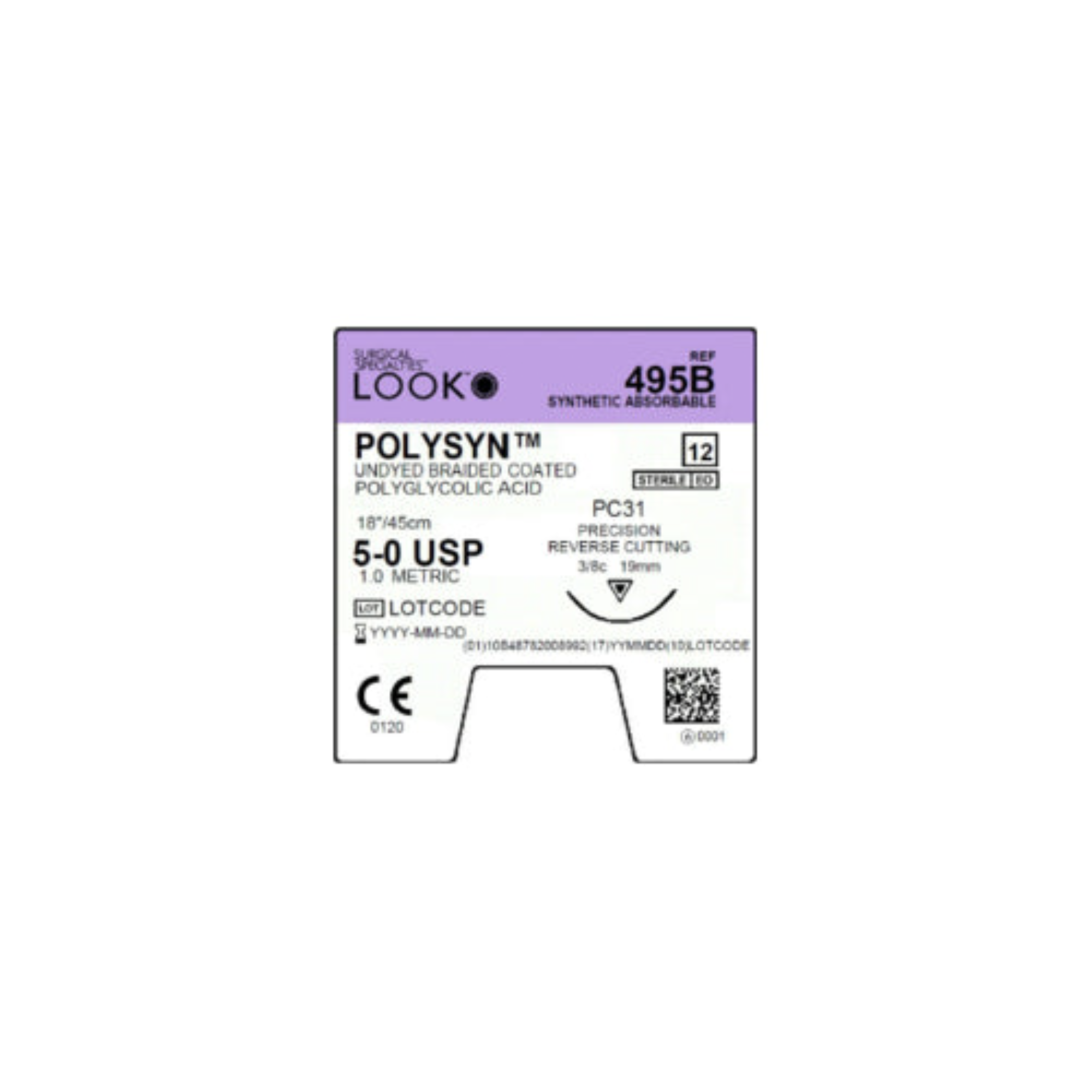 Look Sutures - Polysyn, 5-0, Undyed, 18", PC31, 3/8 Circle Prec Reverse Cutting 19mm product image
