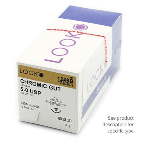 Look Sutures - Chromic Gut, 4-0, 18", C26, 3/8 Circle Reverse Cutting 15mm product image
