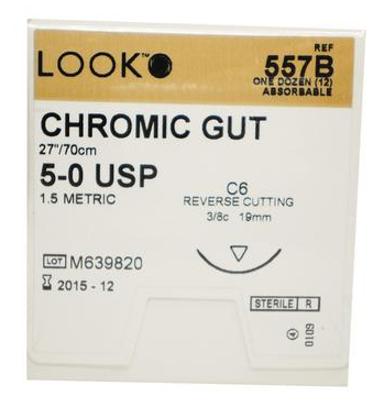 Look Sutures - Chromic Gut, 5-0, 27", C6, 3/8 Circle Reverse Cutting 19mm product image