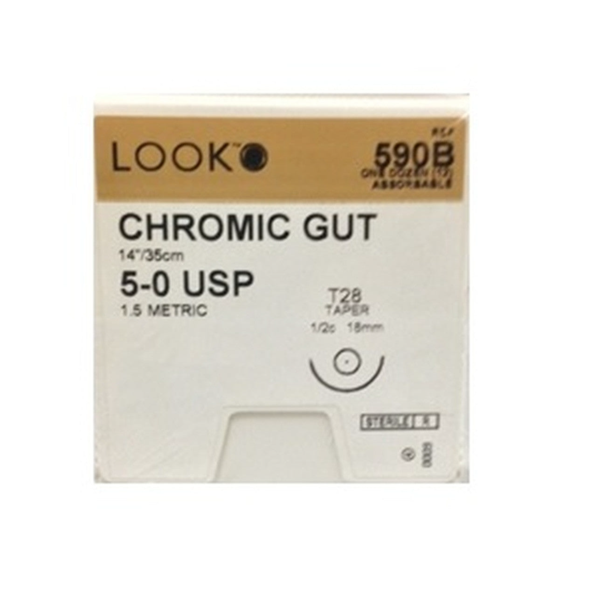 Look Sutures - Chromic Gut, 5-0, 14'', T28, 1/2 Circle Taper Point 18mm product image