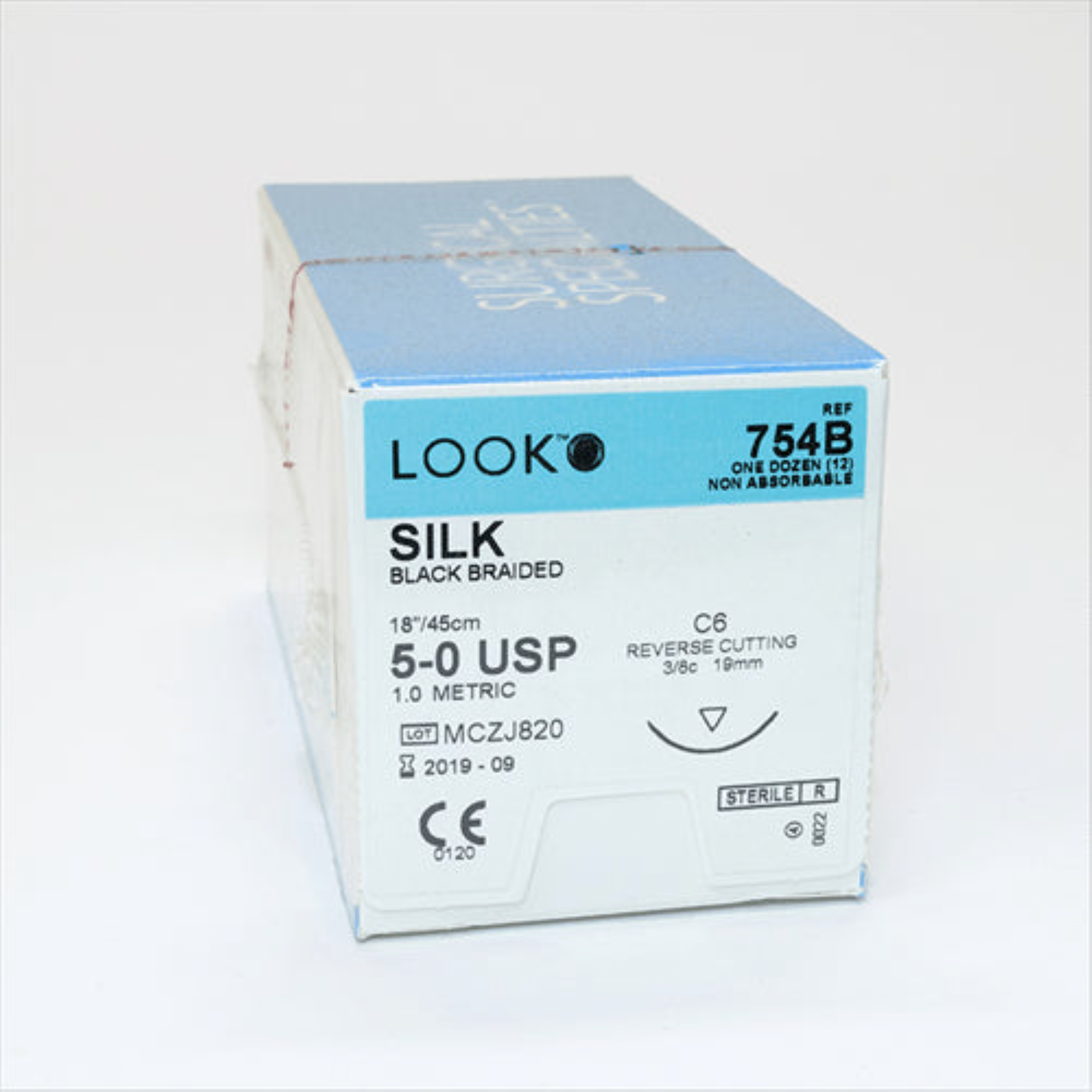 Look Sutures - Silk, 5-0, Black, 18", C6, 3/8 Circle Reverse Cutting 19mm product image