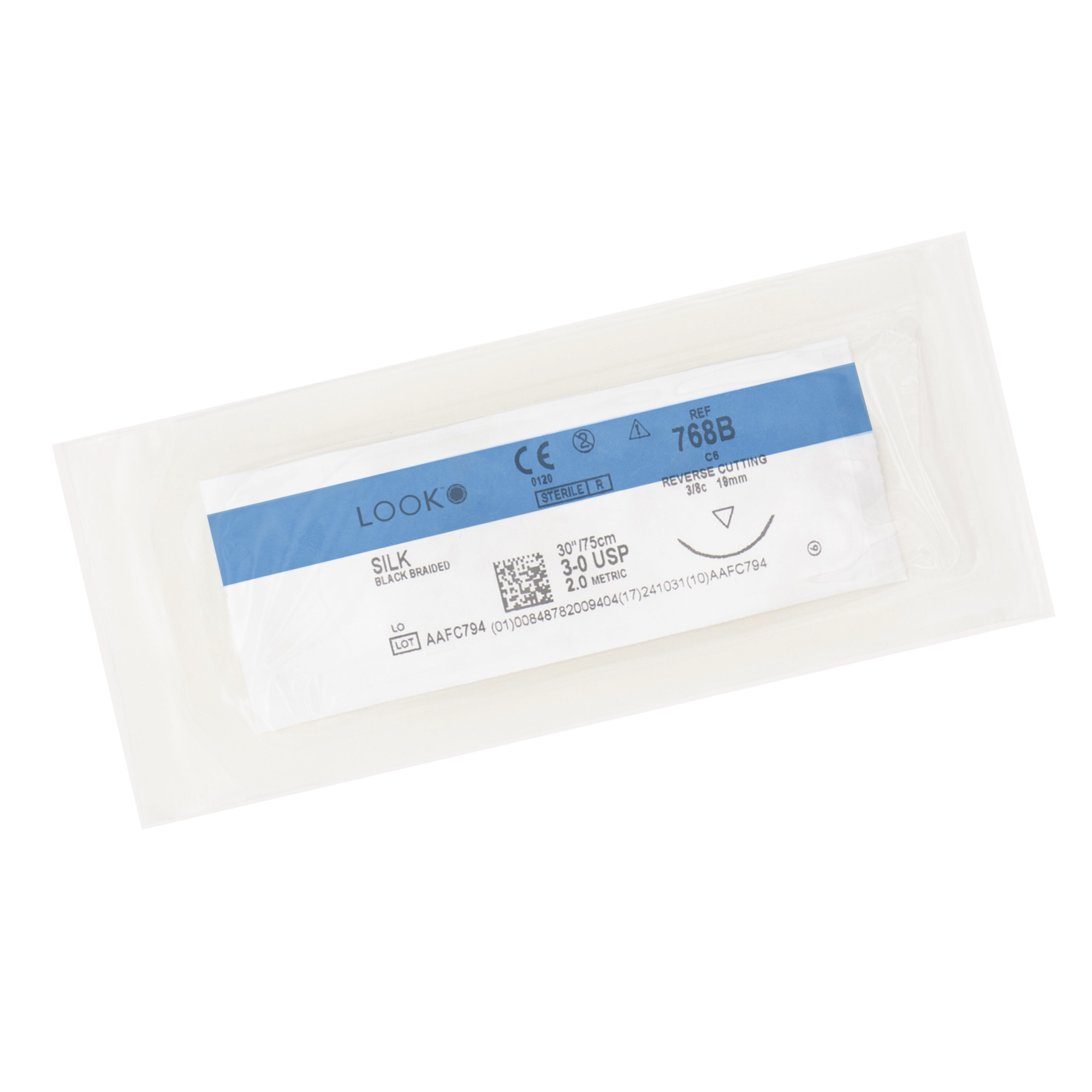 Look Sutures - Silk, 3-0, Black, 30", C6, 3/8 Circle Reverse Cutting product image