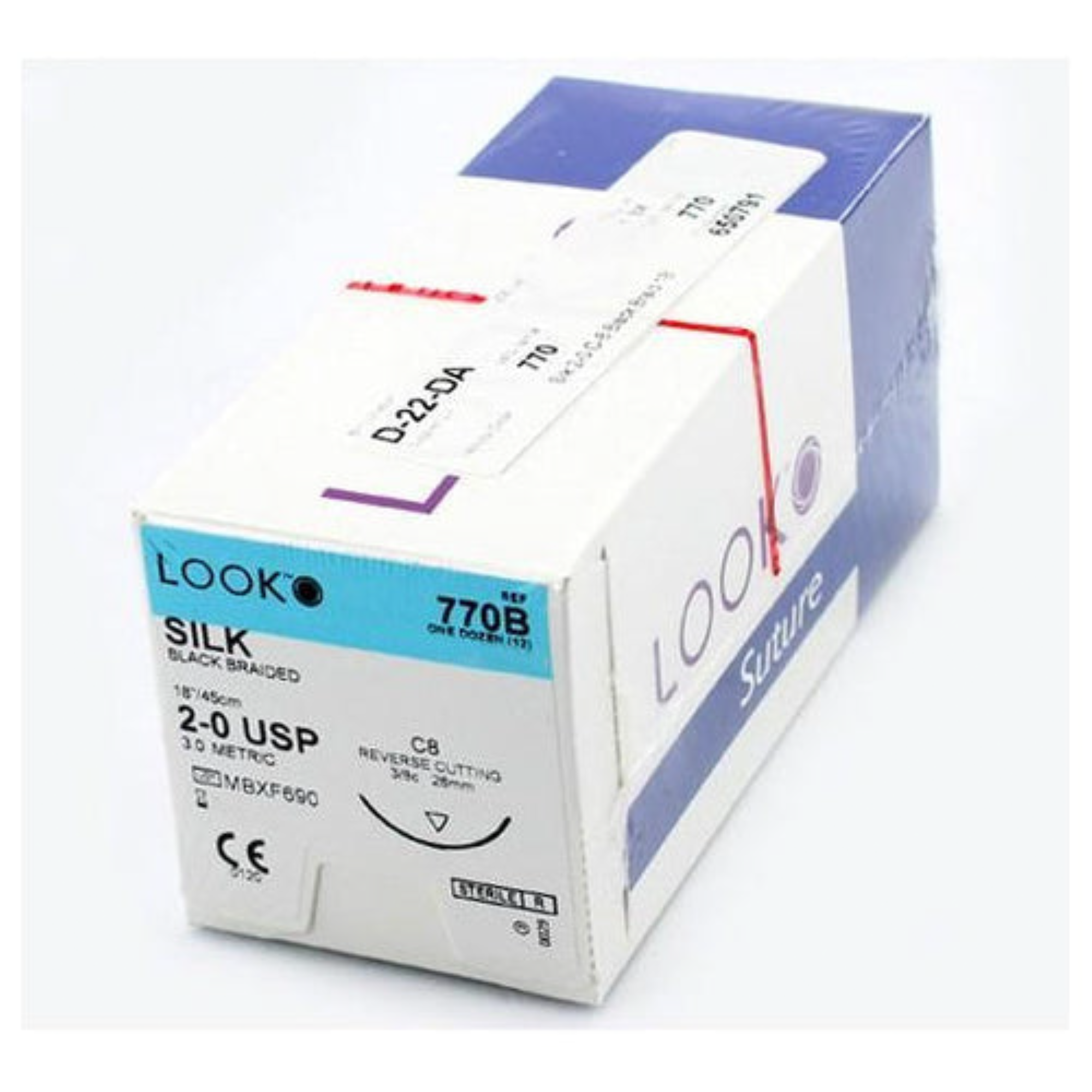 Look Sutures - Silk, 2-0, Black, 18", C8, 3/8 Circle Reverse Cutting 26mm product image
