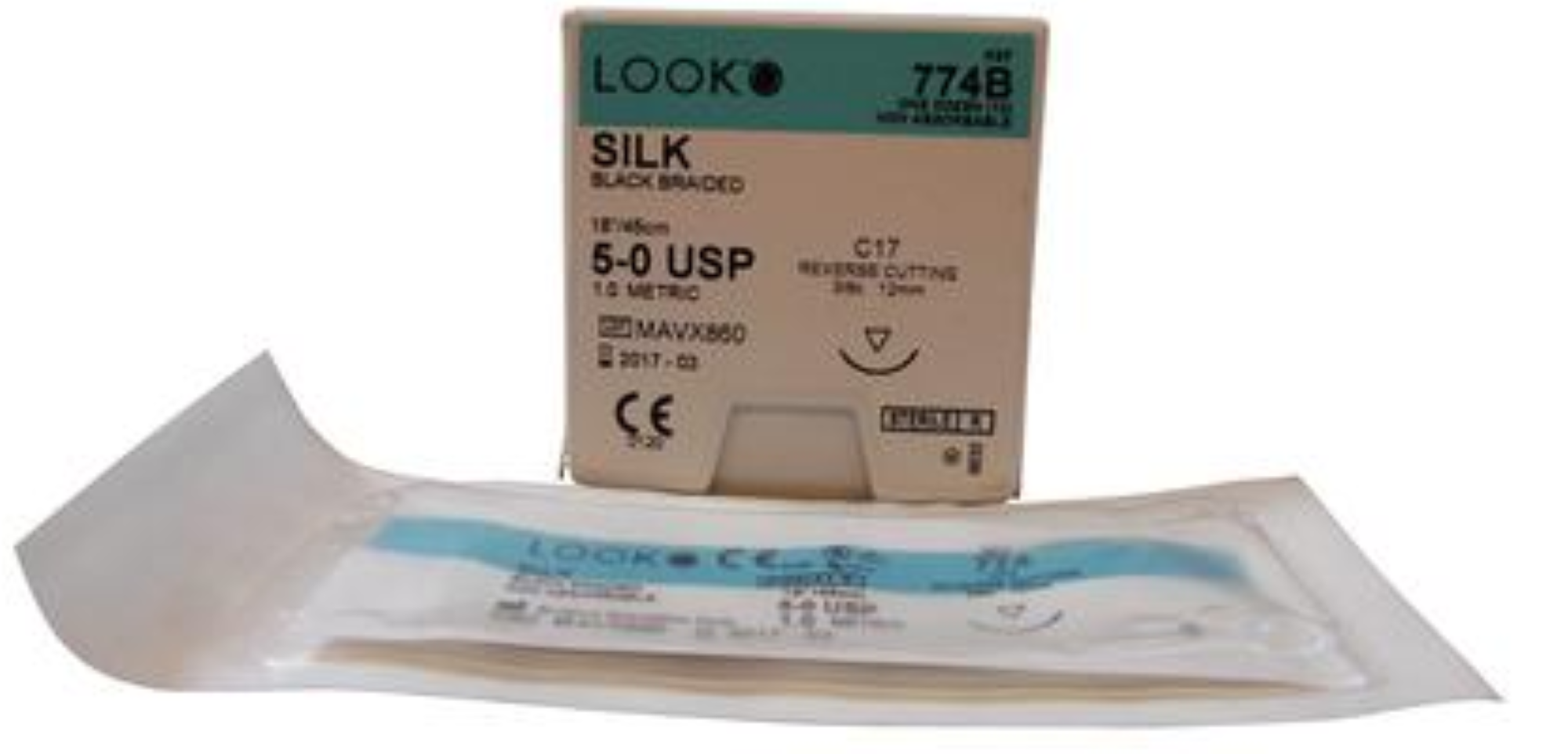 Look Sutures - Silk, 5-0, Black, 18", C17, 3/8 Circle Reverse Cutting 12mm product image