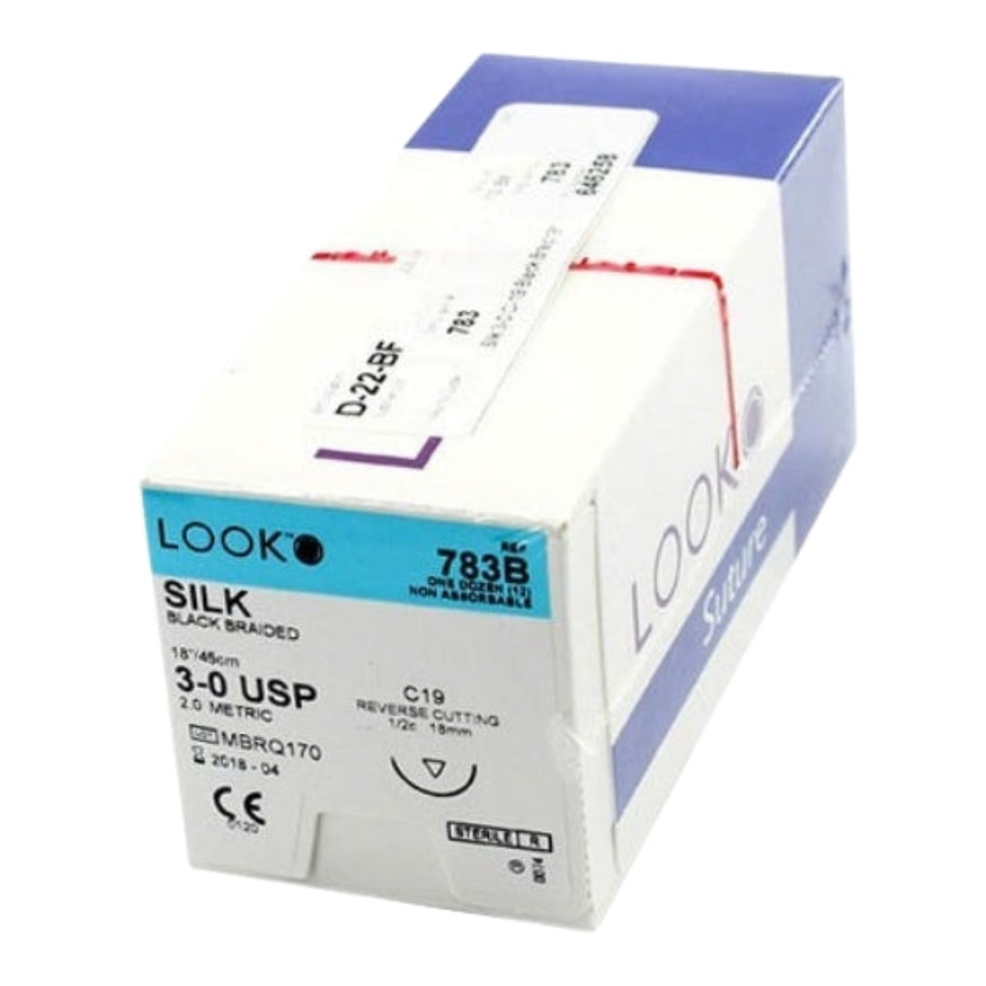 Look Sutures - Silk, 3-0, Black, 18", C19, 1/2 Circle Reverse Cutting 18mm product image