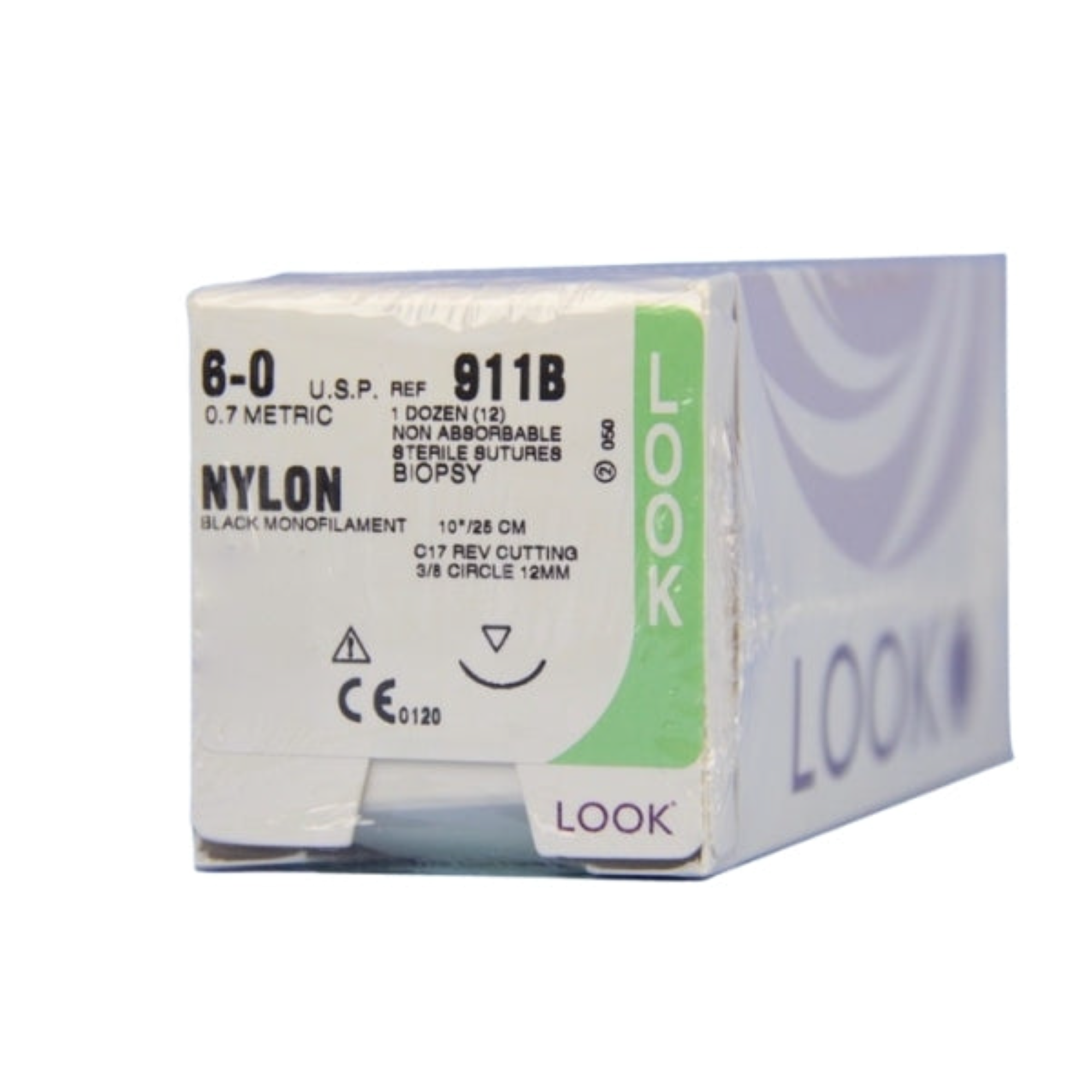 Look Sutures - Nylon, 6-0, Black, 10", C17, 3/8 Circle Reverse Cutting 12mm product image
