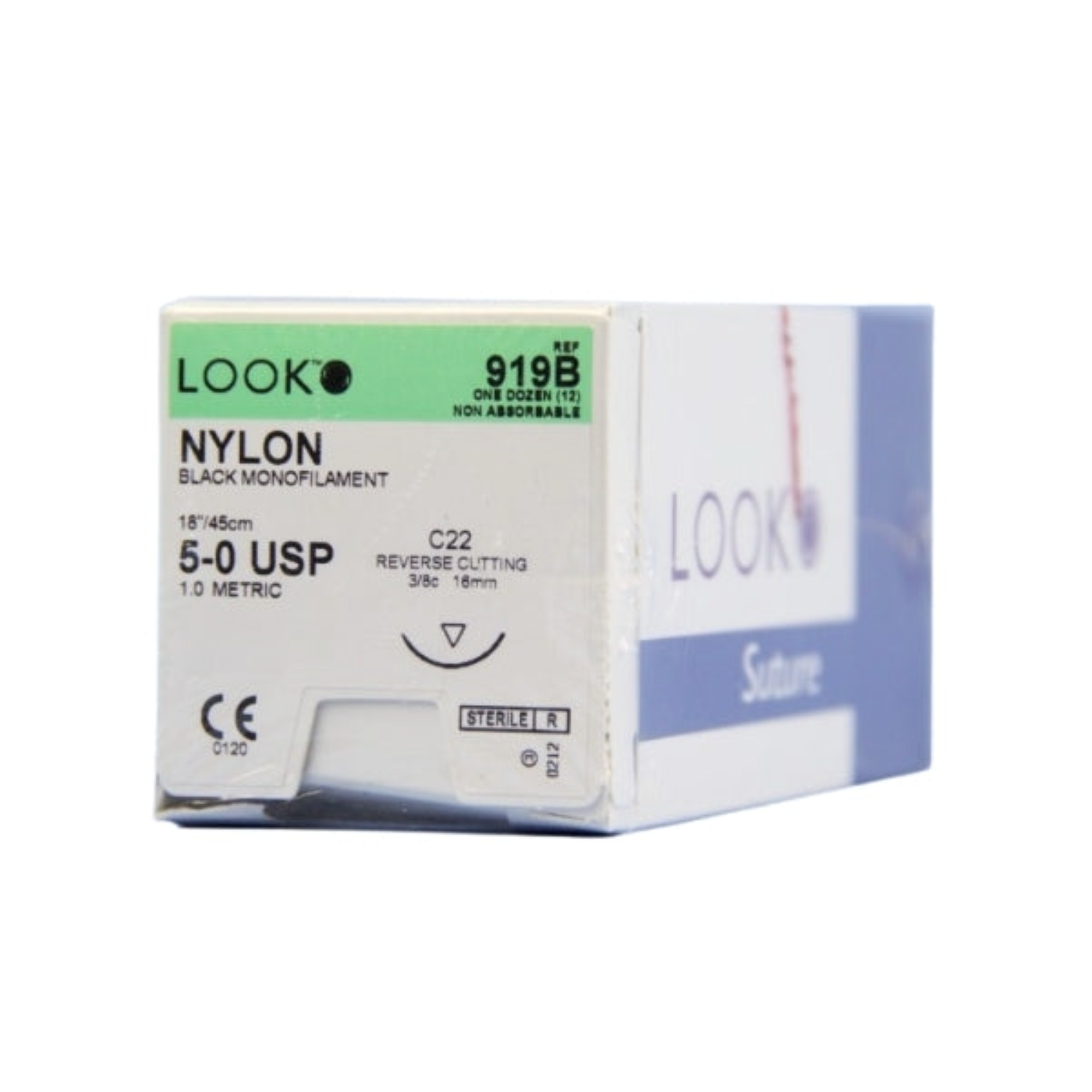 Look Sutures - Nylon, 5-0, Black, 18", C22, 3/8 Circle Reverse Cutting 16mm product image