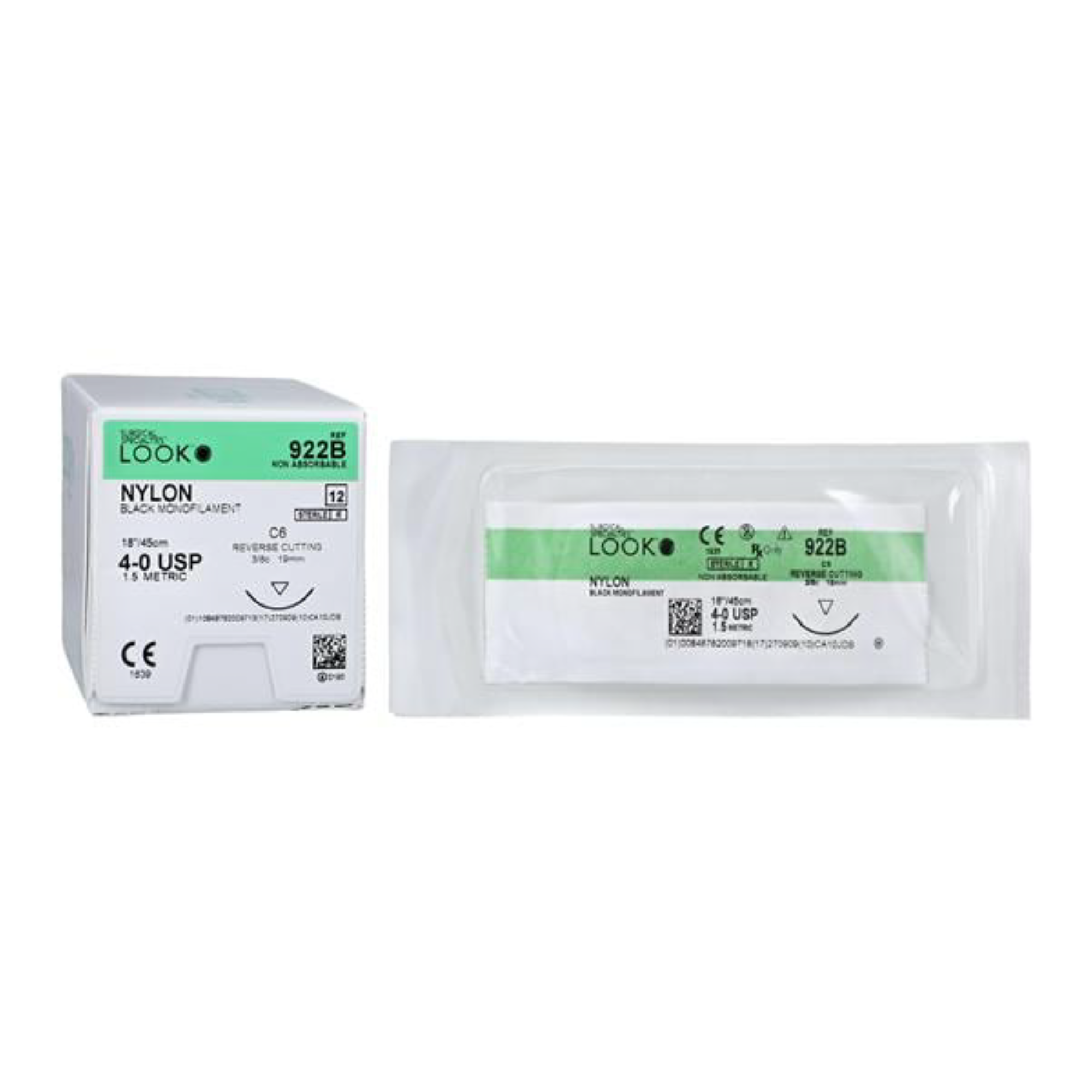 Look Sutures - Nylon, 4-0, Black, 18", C6, 3/8 Circle Reverse Cutting 19mm product image