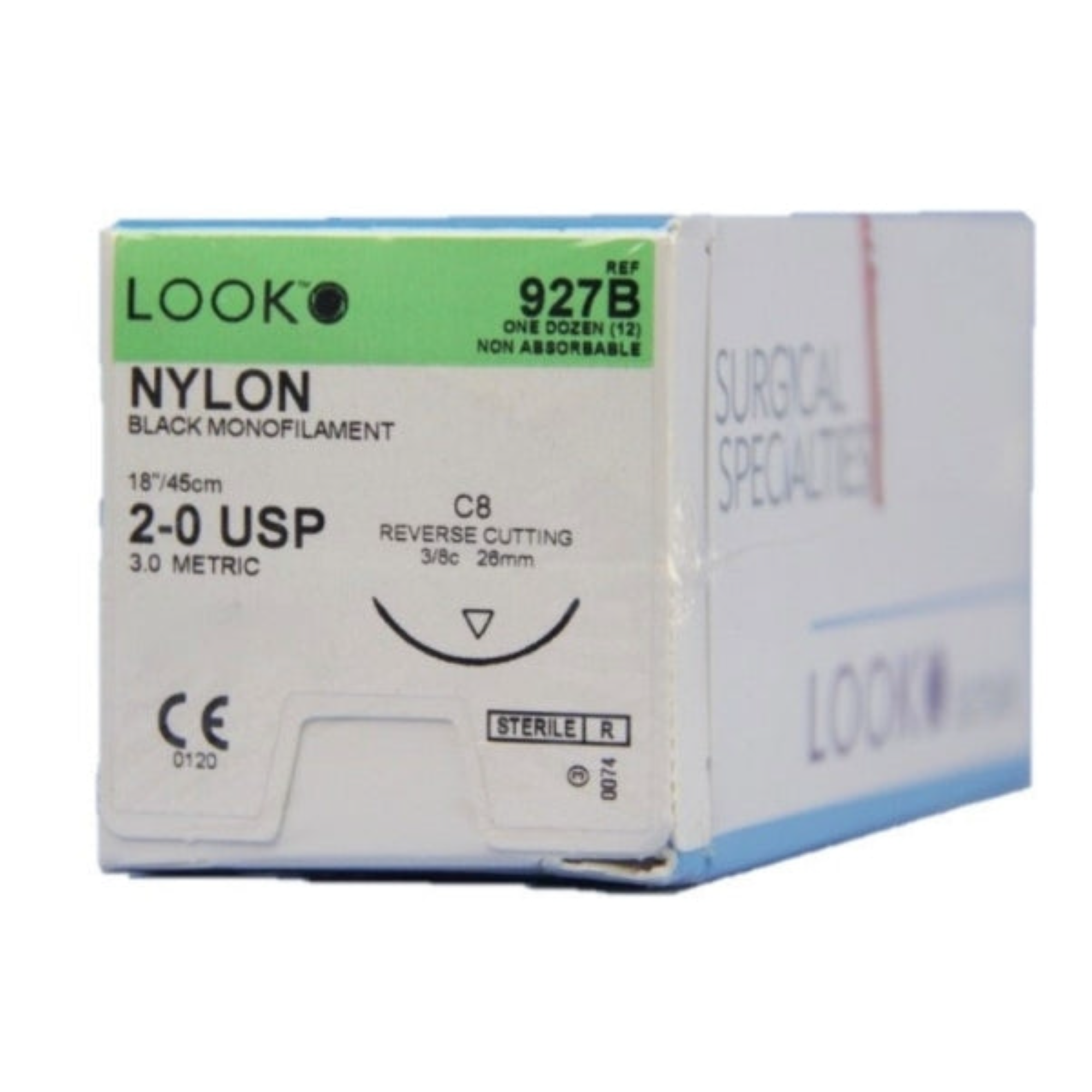 Look Sutures - Nylon, 2-0, Black, 18'', C8, 3/8 Circle Reverse Cutting 26mm product image