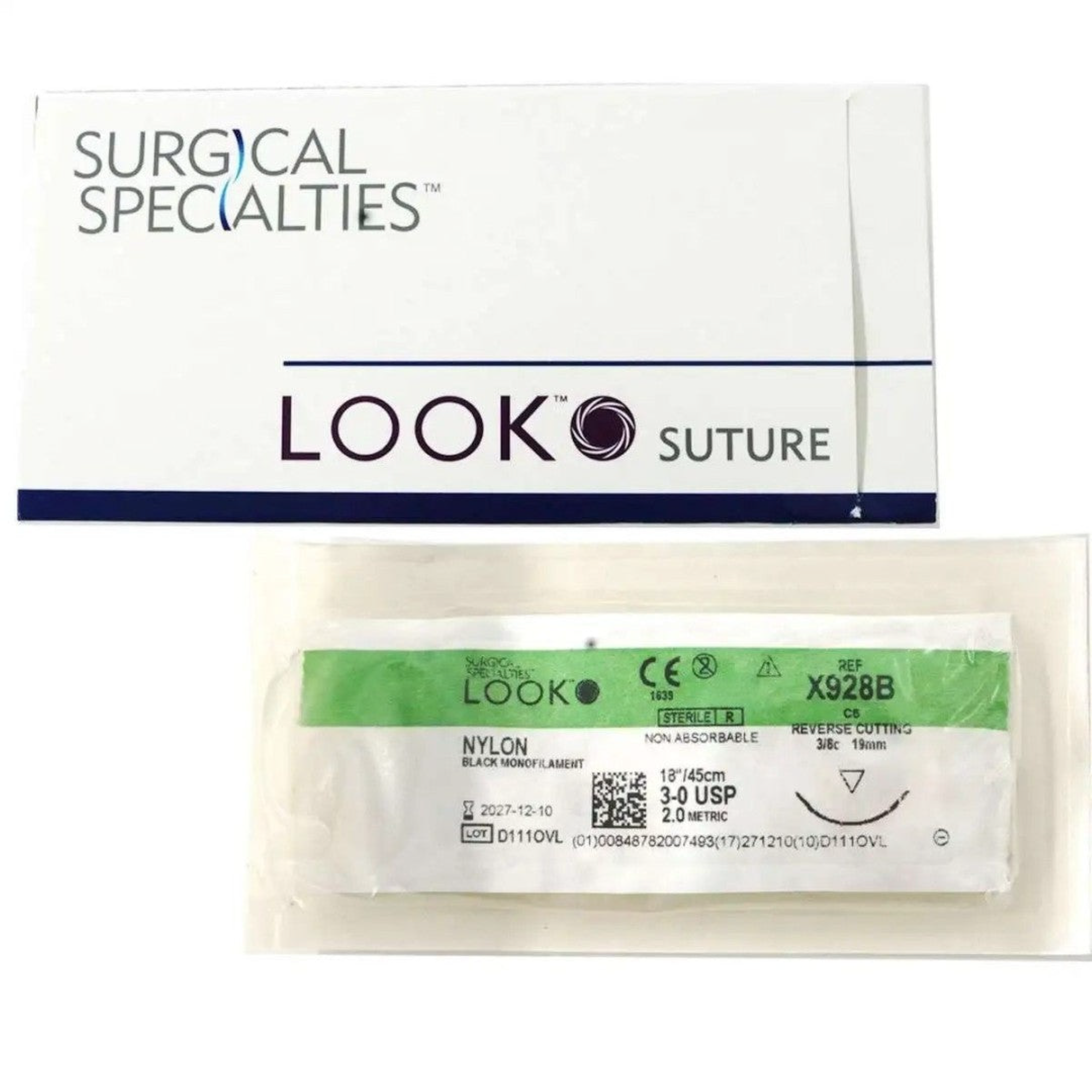 Look Sutures - Nylon, 3-0, Black, 18", C6, 3/8 Circle Reverse Cutting 19 mm product image