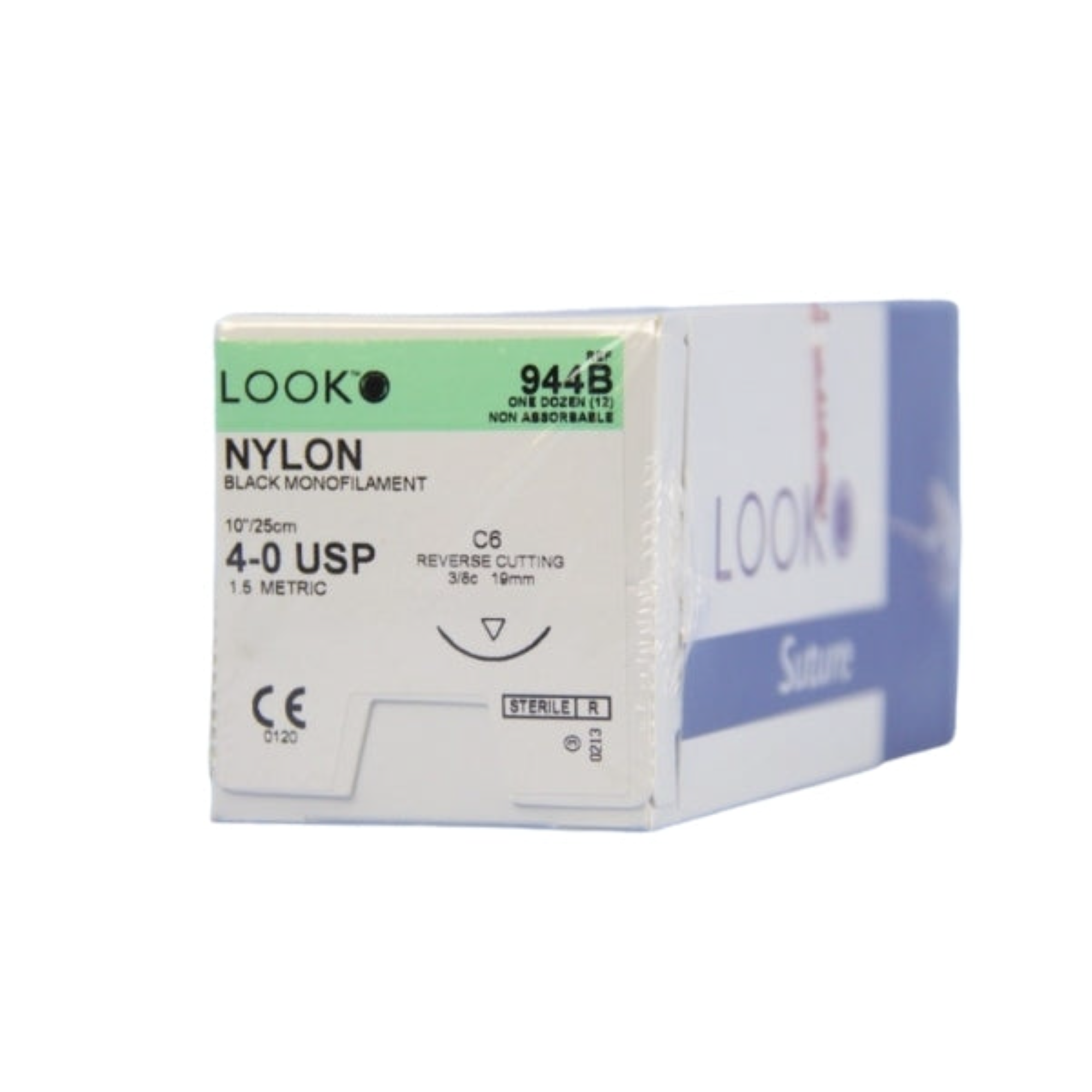 Look Sutures - Nylon, 4-0, Black, 10", C6, 3/8 Circle Reverse Cutting 19mm product image