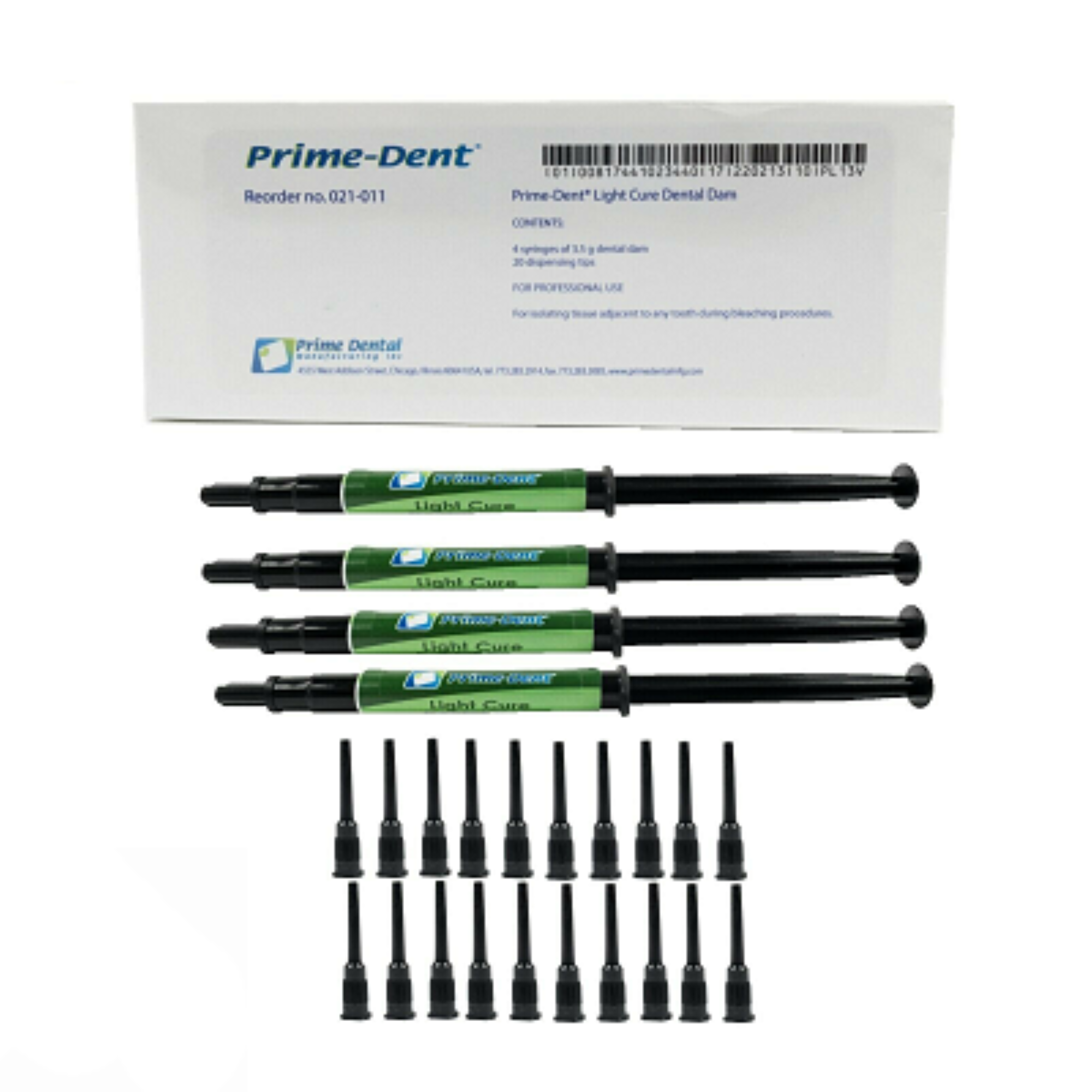 Prime-Dent - Light Cure Dental Dam, 4 x 3.5g Syringes, 20 Tips. Light cure, Low product image