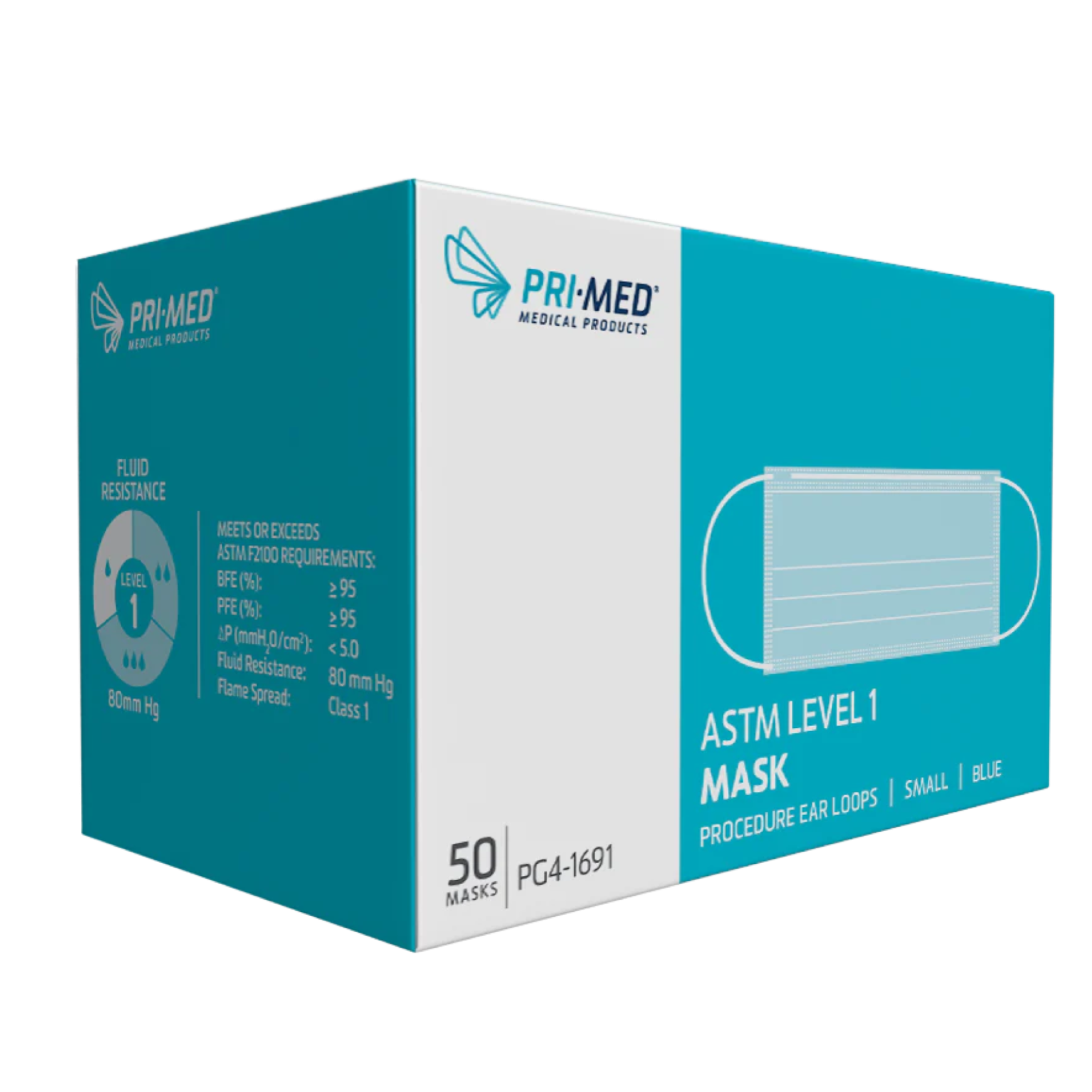 Earloop Mask, Small Earloops, ASTM Level 1, Blue, 50/Pk, PG4-1691 product image